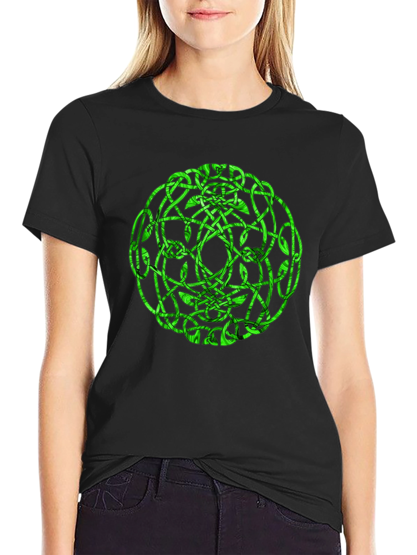 Celtic Knot Green Graphic Black T-Shirt