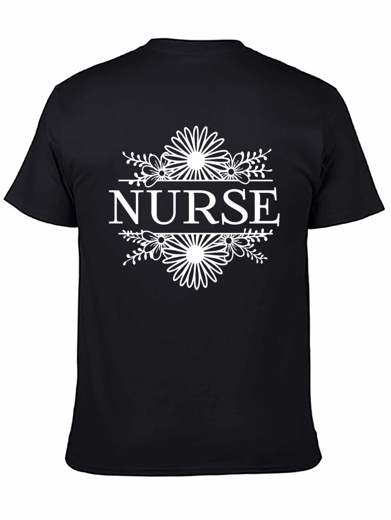 Floral Nurse Graphic T-Shirt - Black