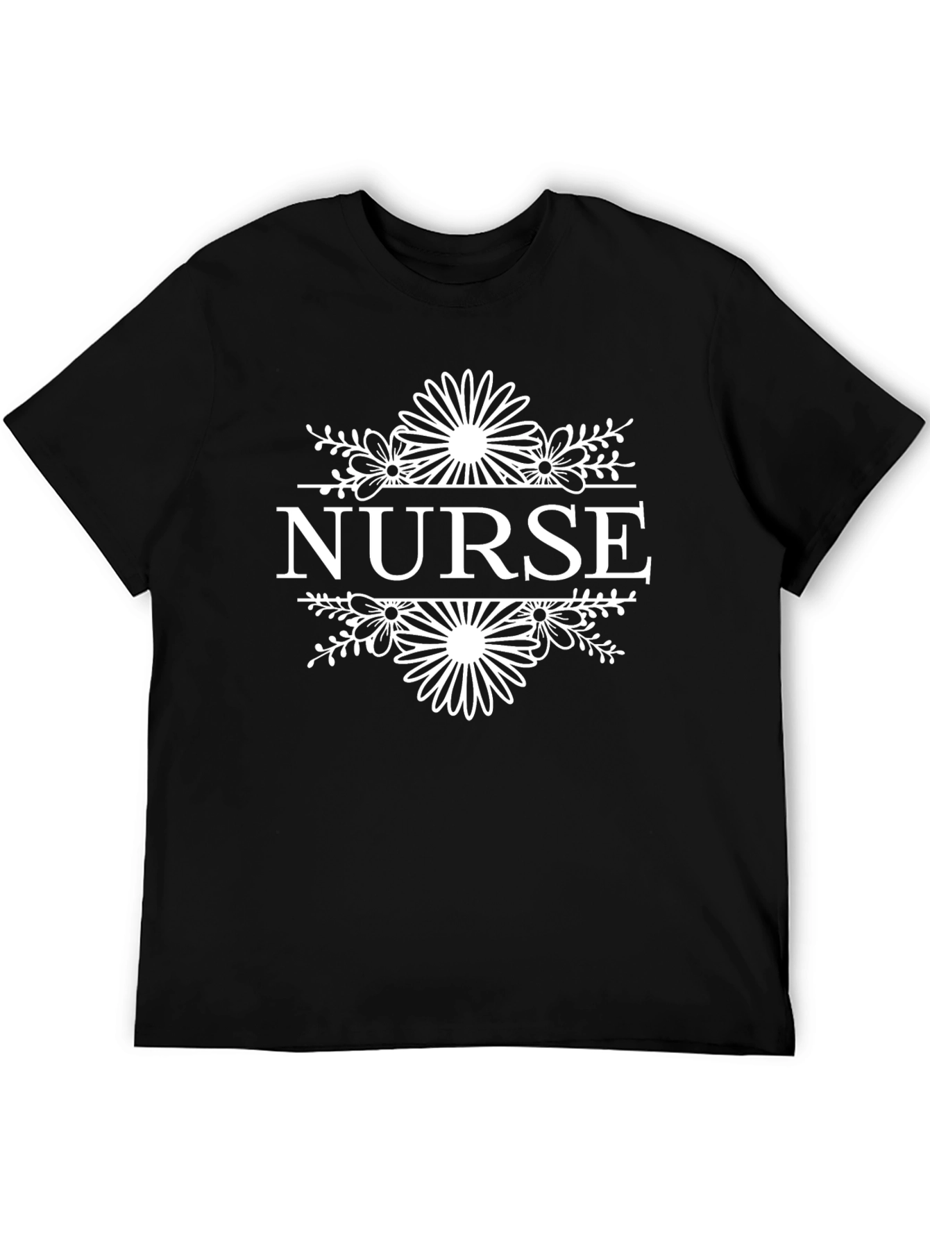 Floral Nurse Graphic T-Shirt - Black