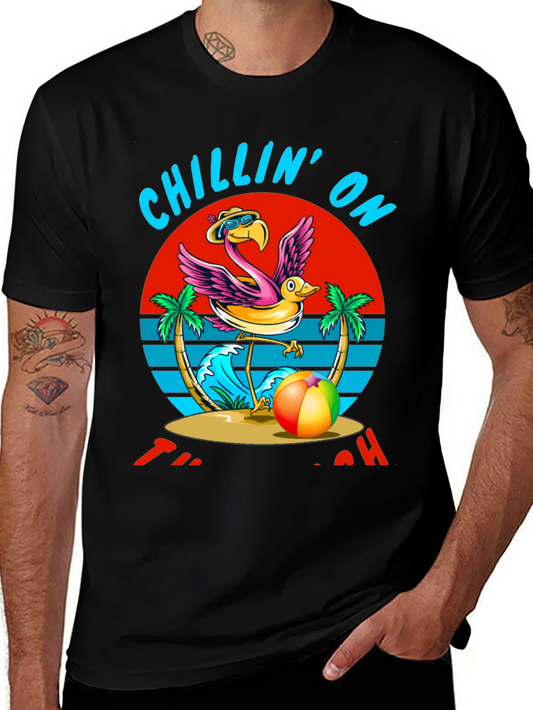 Chillin On The Beach T-Shirt Flamingo Design