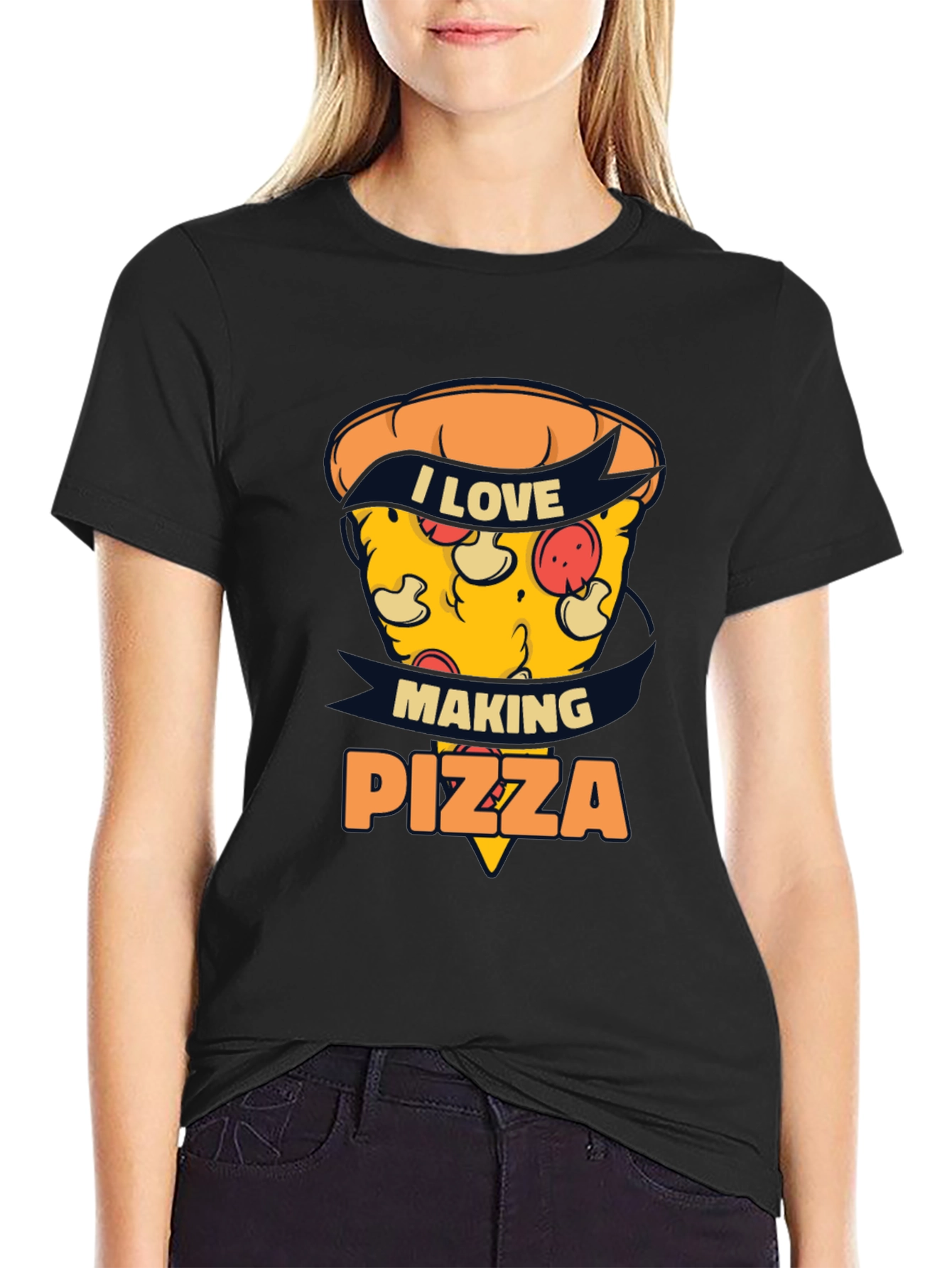 I Love Making Pizza Graphic Black Tee