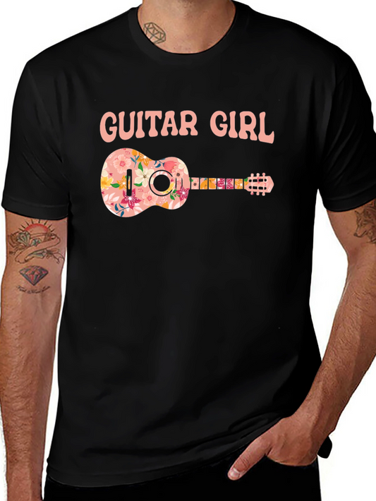 Guitar Girl Floral Graphic T-Shirt