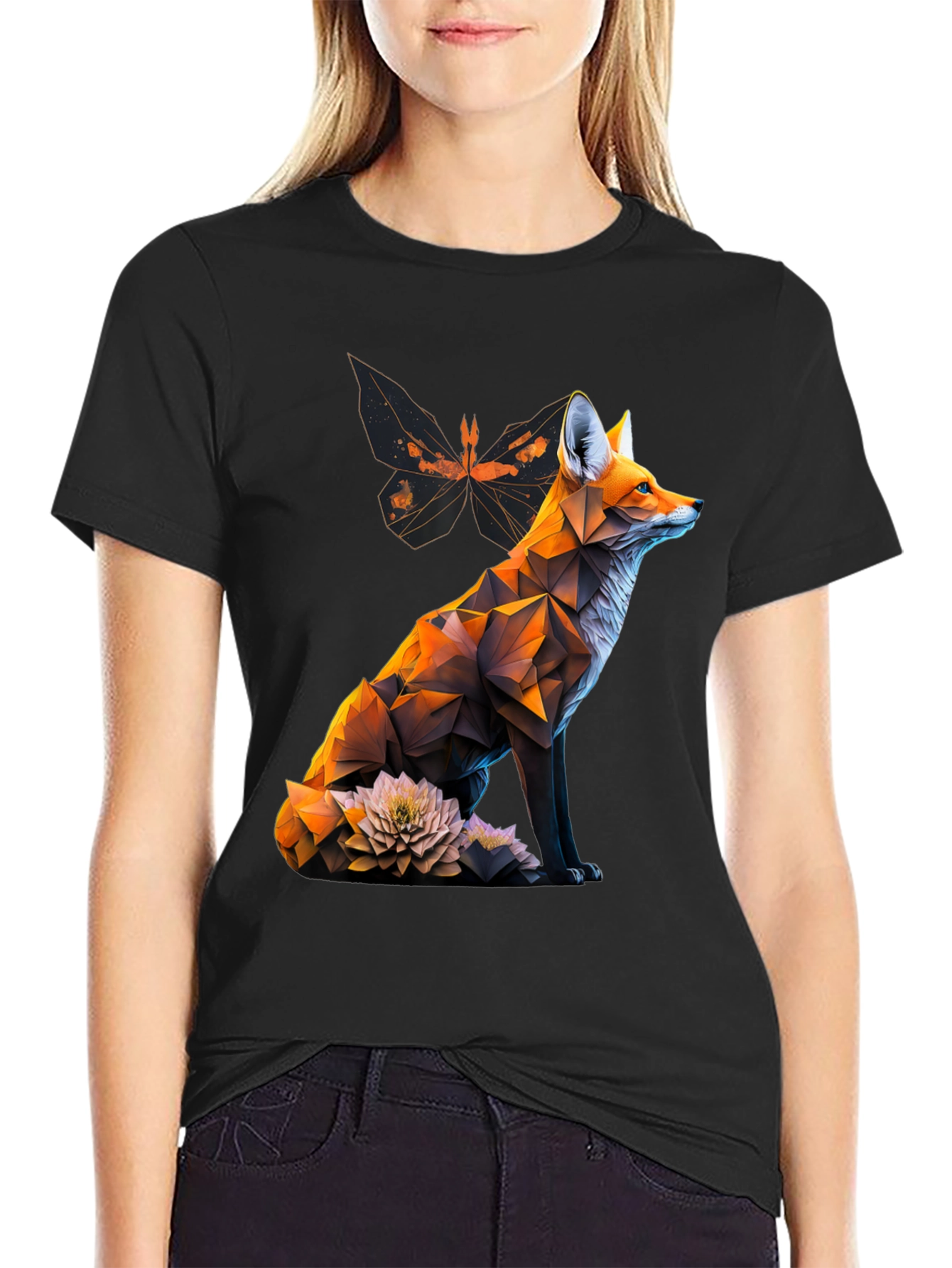 Geometric Fox Graphic Tee - Modern Animal Print T-Shirt