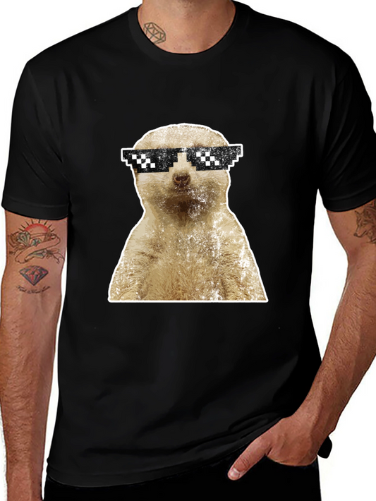 Meerkat Pixel Shades Graphic Tee - Funny Animal Shirt