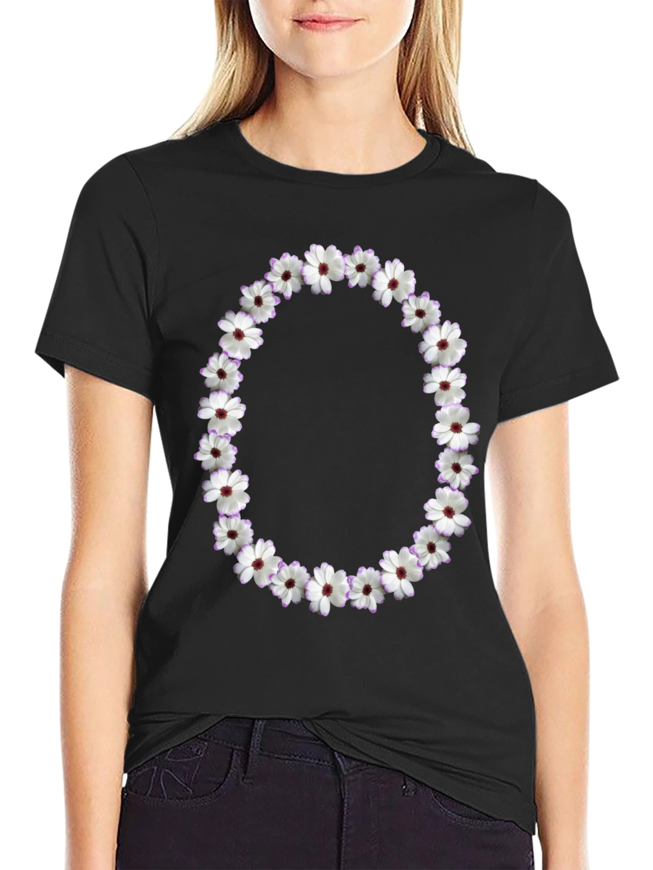 Floral Wreath Graphic Black T-Shirt