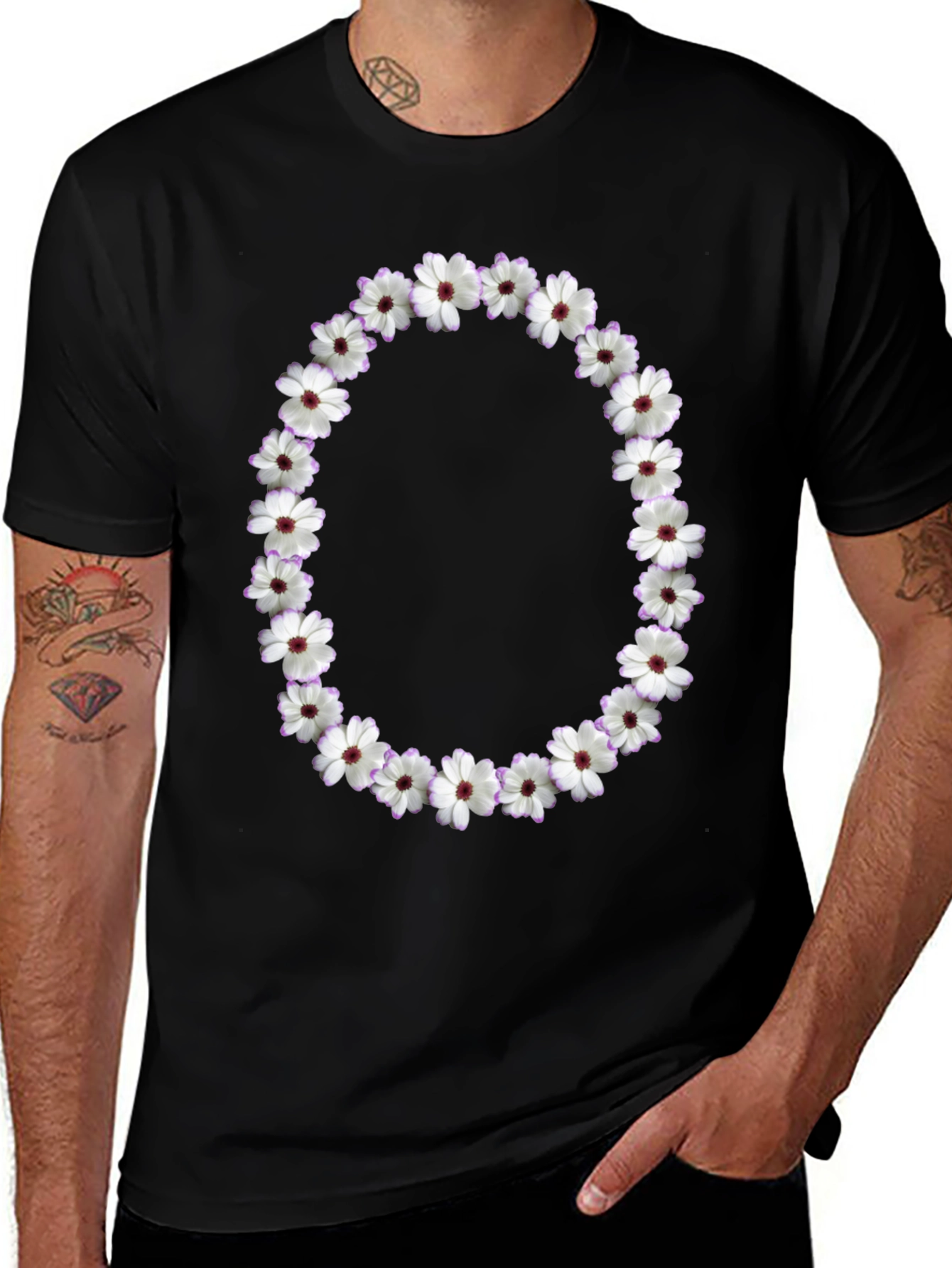 Floral Wreath Graphic Black T-Shirt