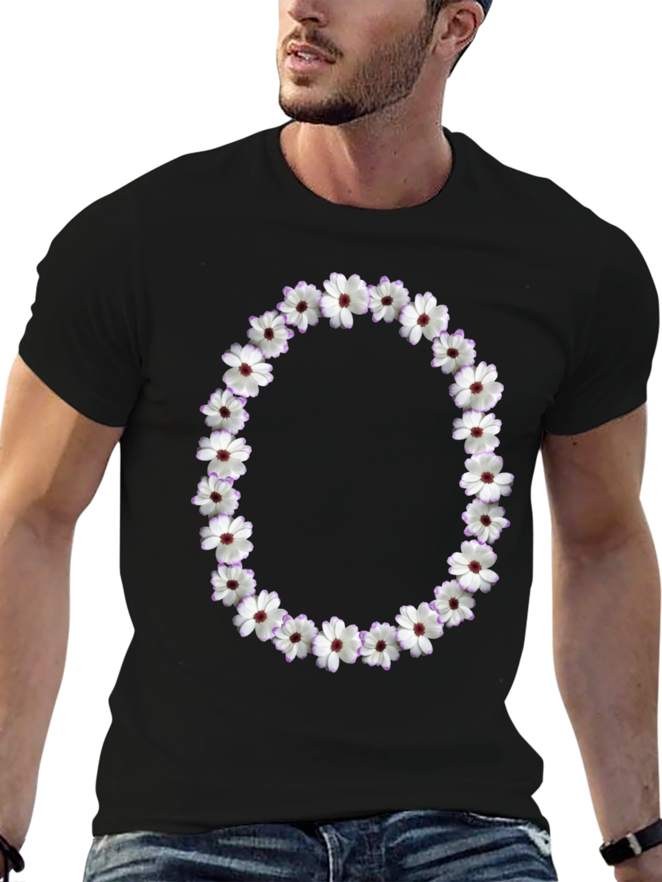 Floral Wreath Graphic Black T-Shirt
