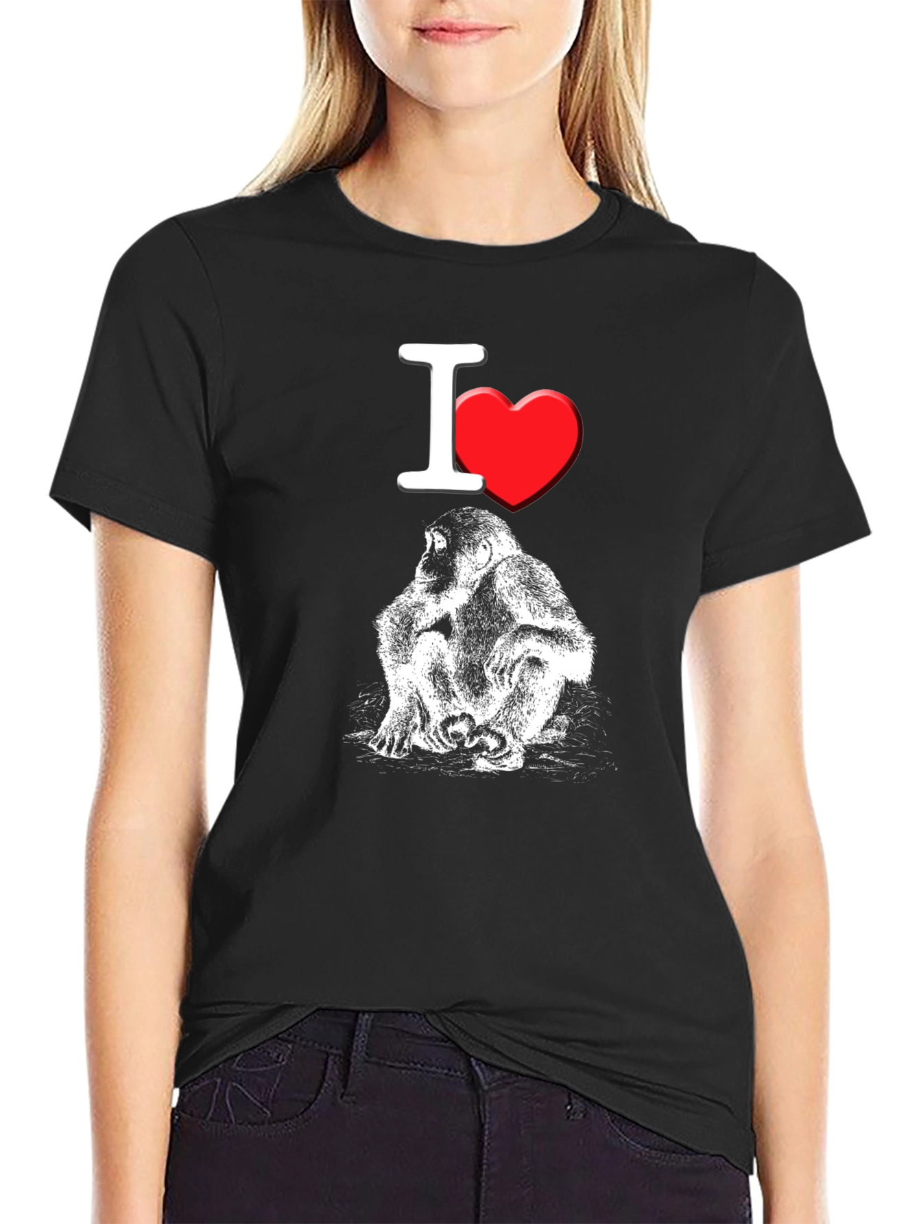 I Heart Monkeys T-Shirt - Black Crew Neck
