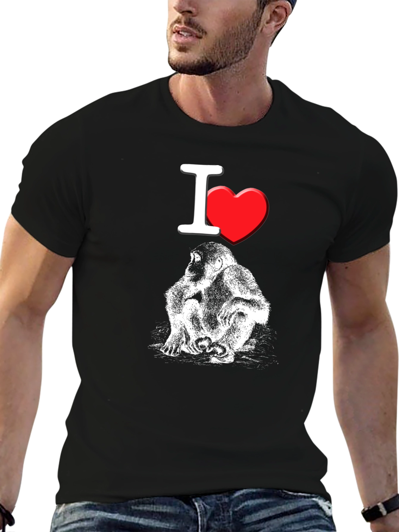 I Heart Monkeys T-Shirt - Black Crew Neck
