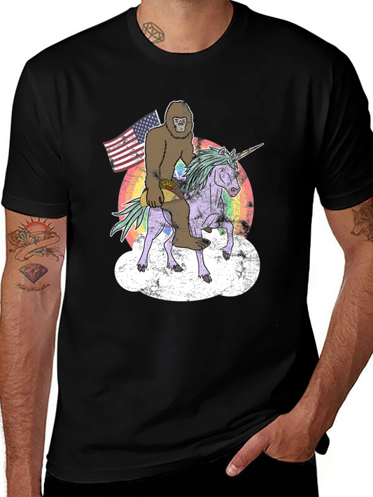 Bigfoot Riding Unicorn Mens Graphic Tee