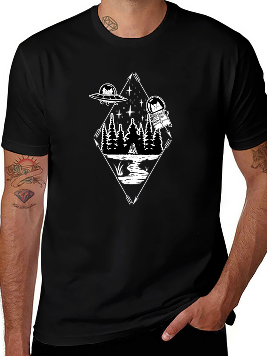 Cat Astronaut Graphic T-Shirt - Black