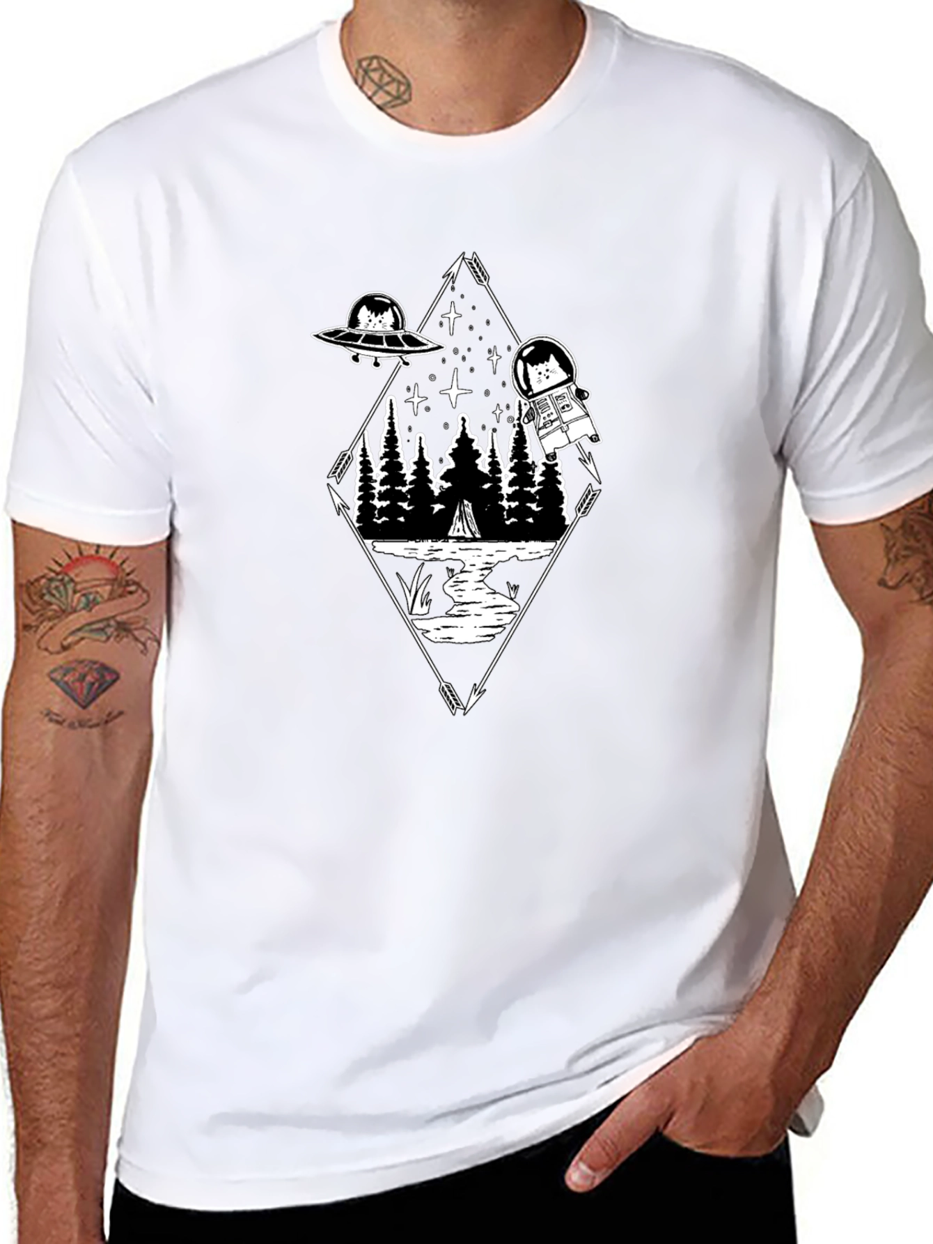 Cat Astronaut Graphic T-Shirt - Black
