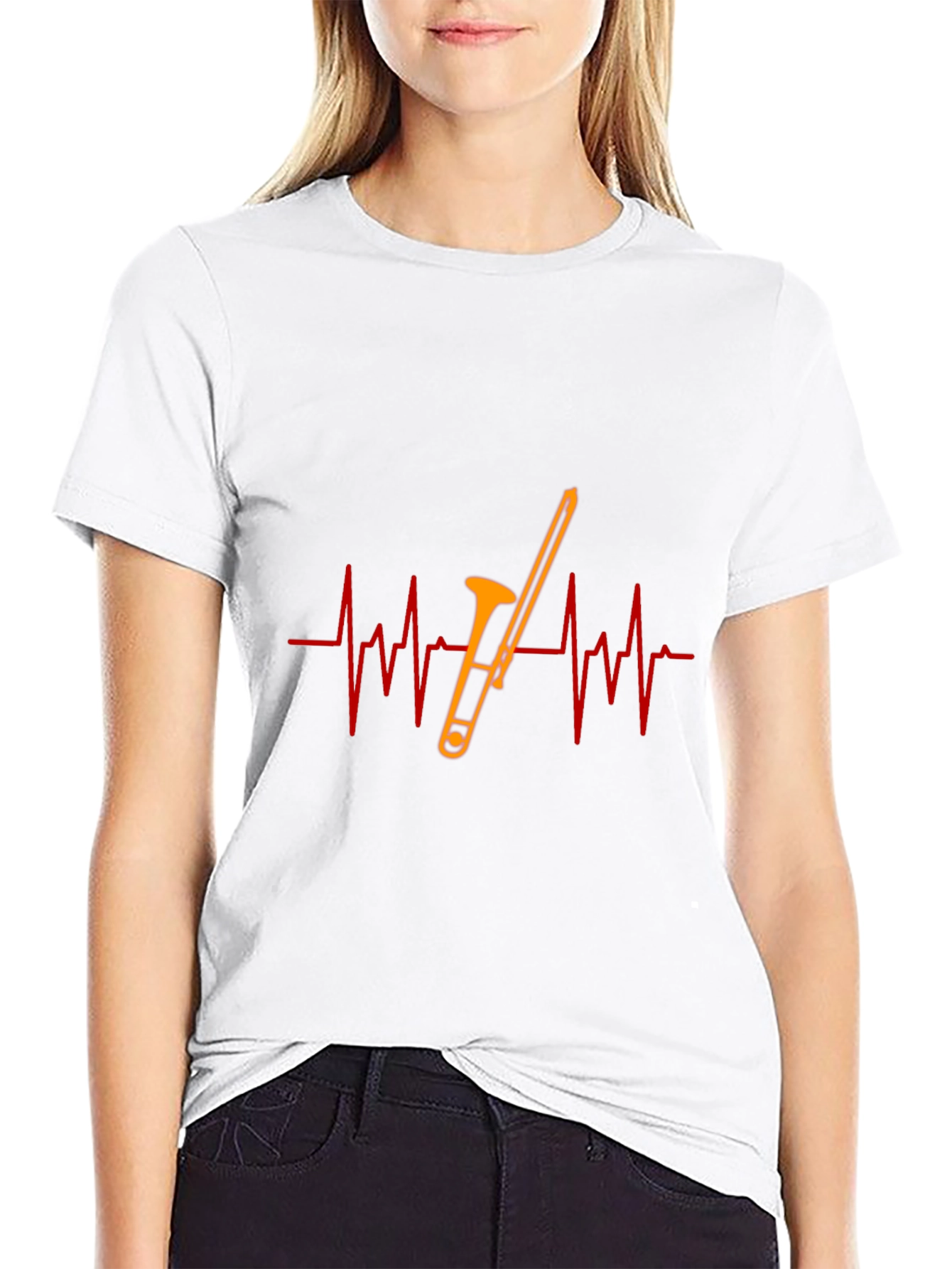 Trombone Heartbeat Black T-Shirt - Musician Gift