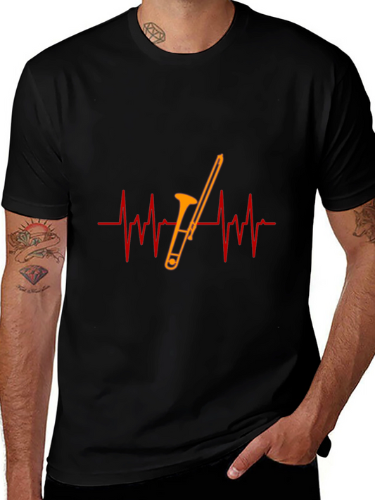 Trombone Heartbeat Black T-Shirt - Musician Gift