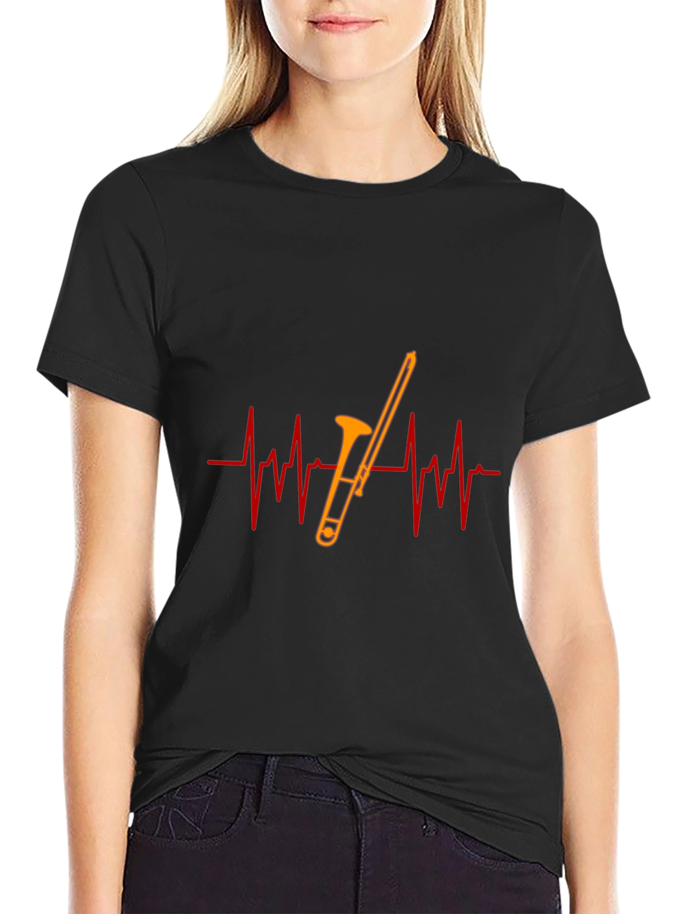 Trombone Heartbeat Black T-Shirt - Musician Gift
