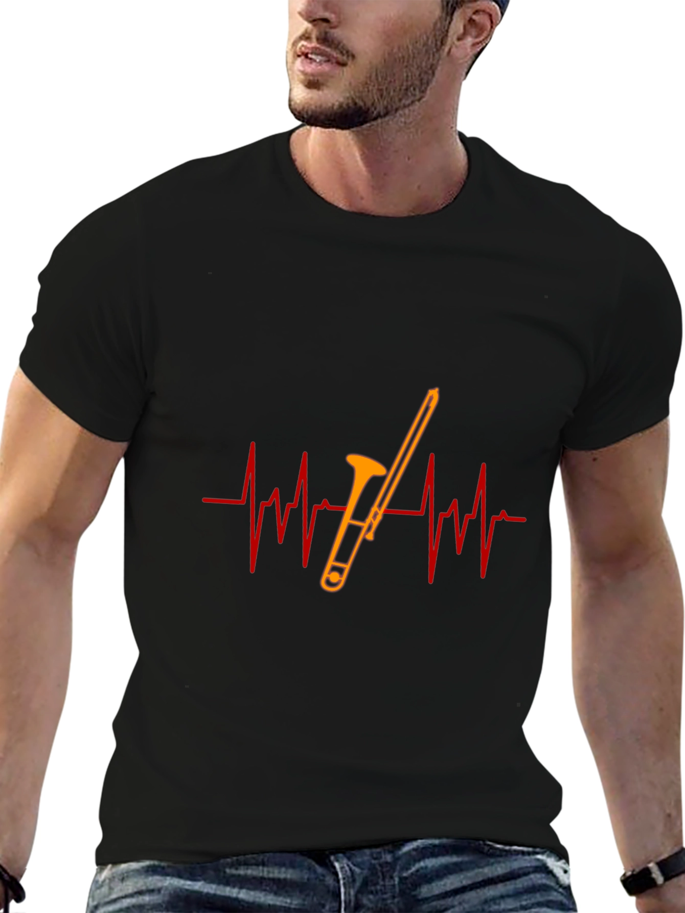 Trombone Heartbeat Black T-Shirt - Musician Gift