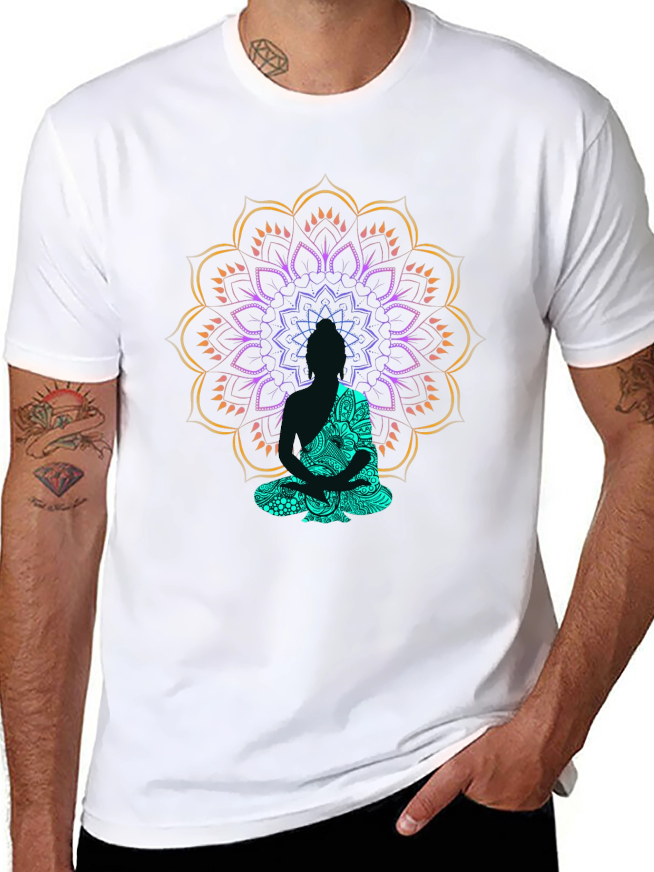 Buddha Mandala Graphic Print Black T-Shirt