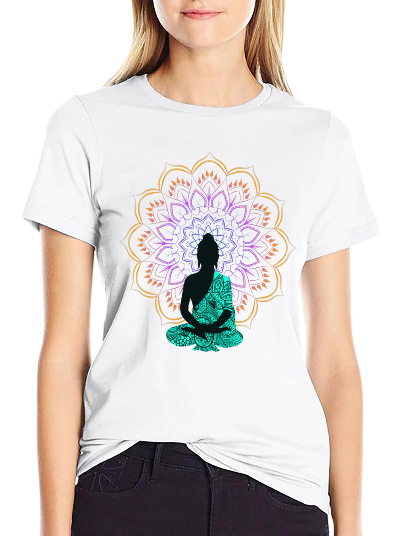 Buddha Mandala Graphic Print Black T-Shirt