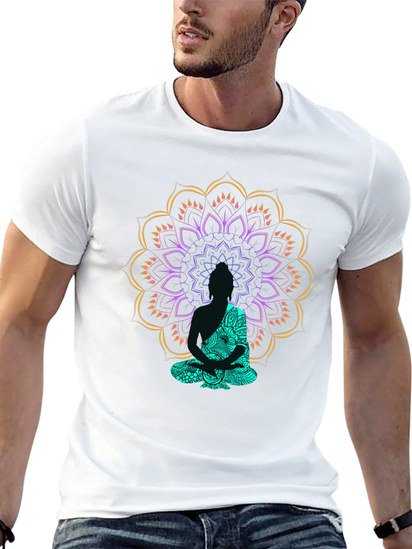 Buddha Mandala Graphic Print Black T-Shirt