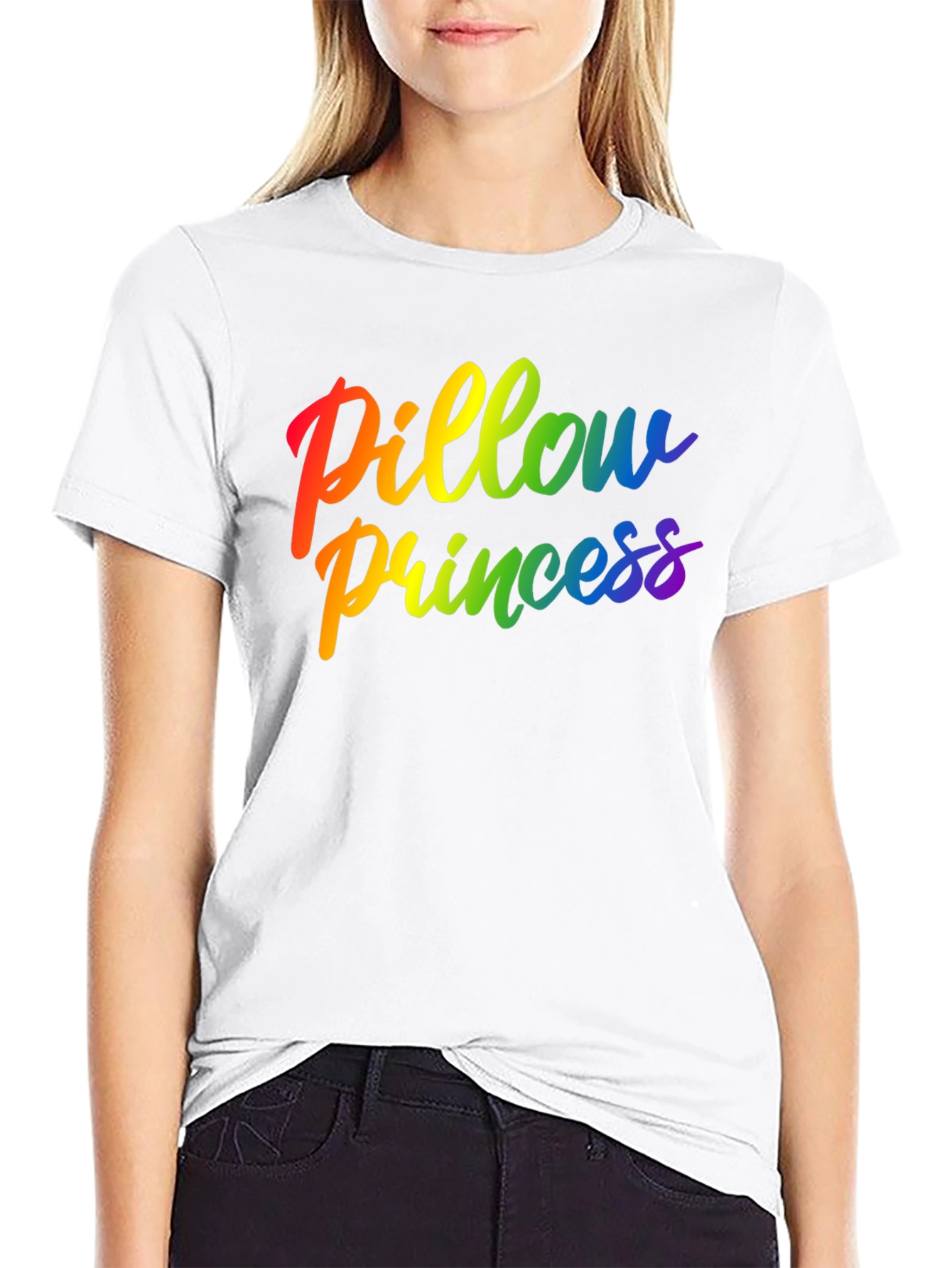 Rainbow Pillow Princess Graphic Black Tee