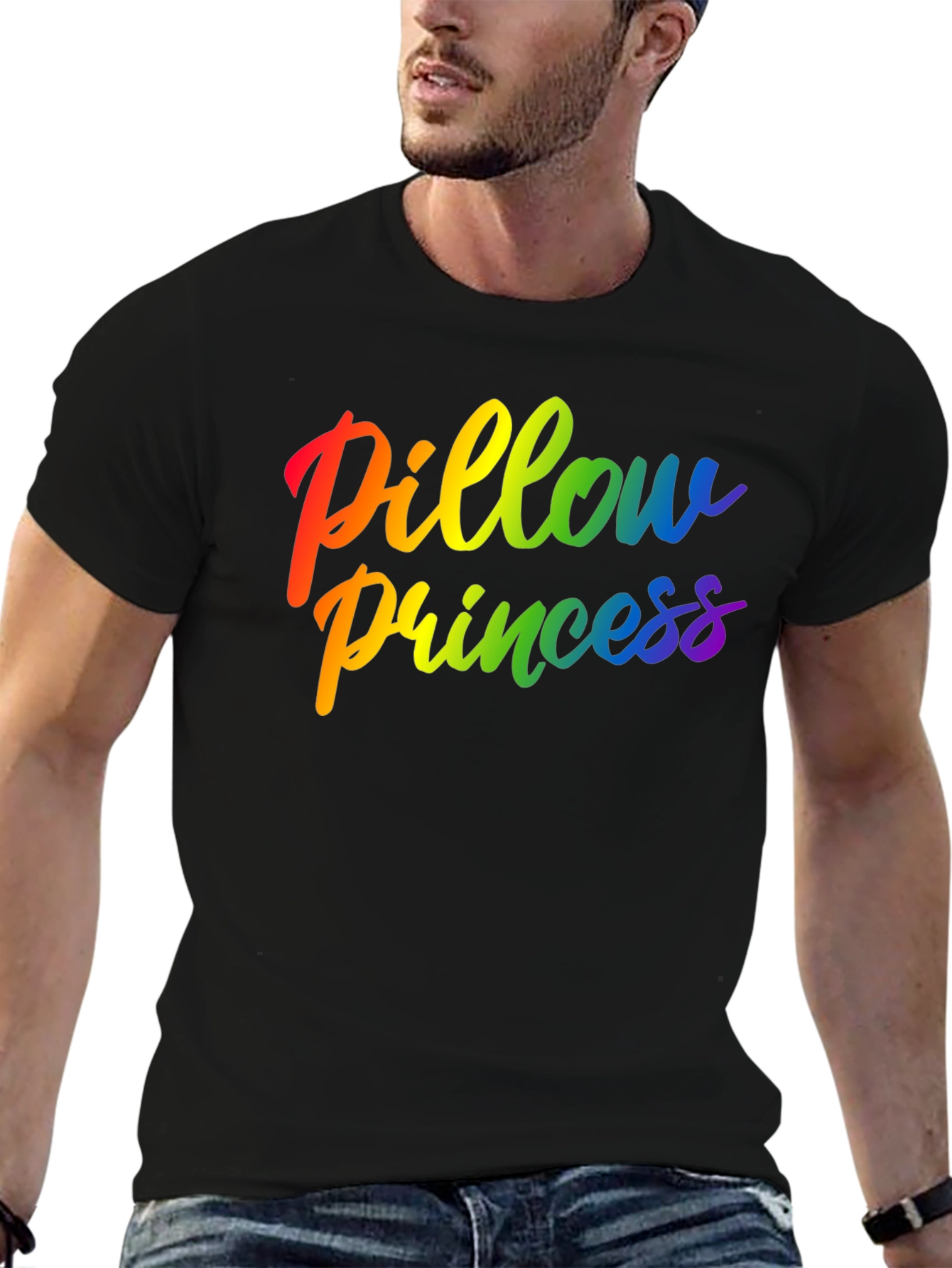 Rainbow Pillow Princess Graphic Black Tee