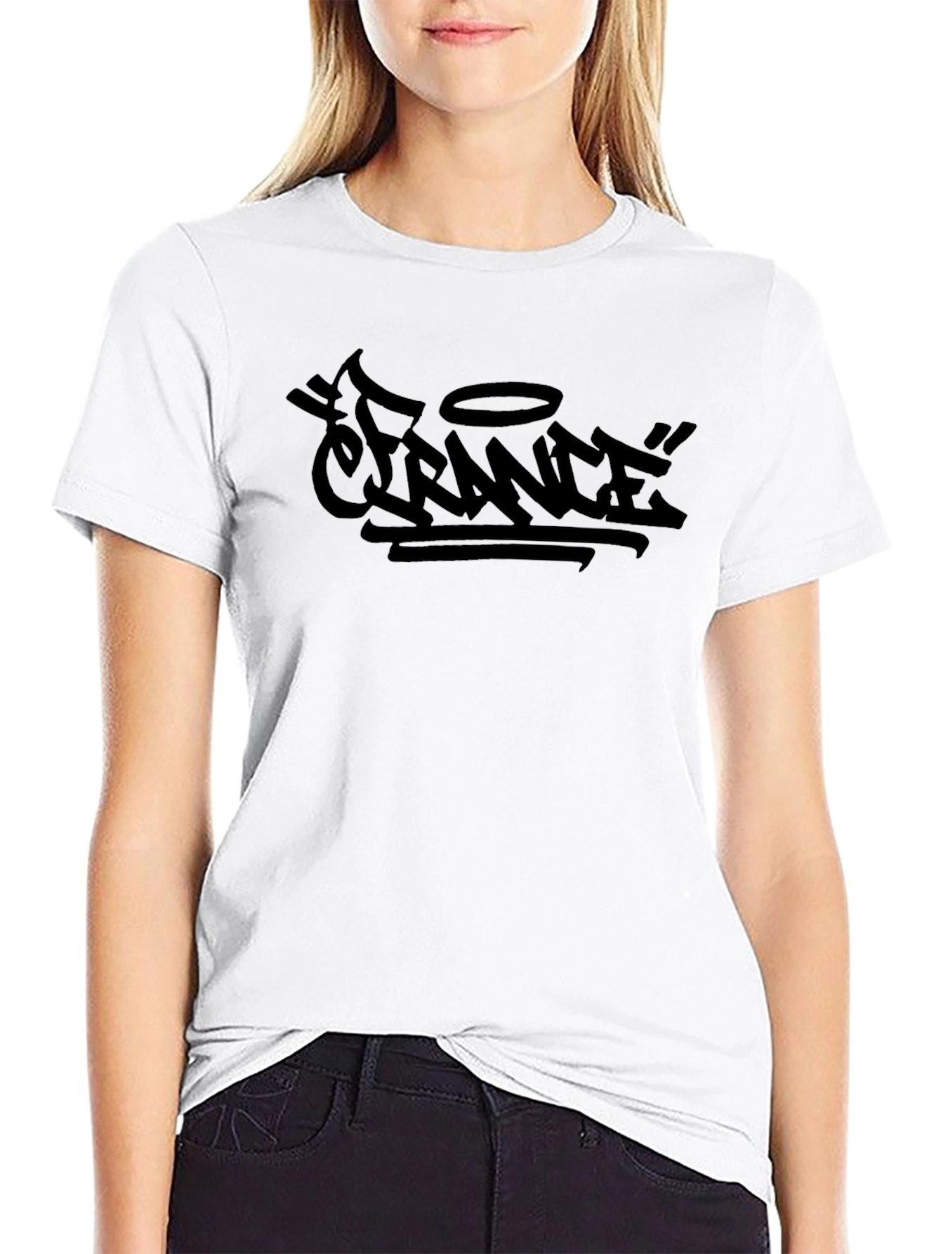 Black Graphic Tee - France Graffiti Design