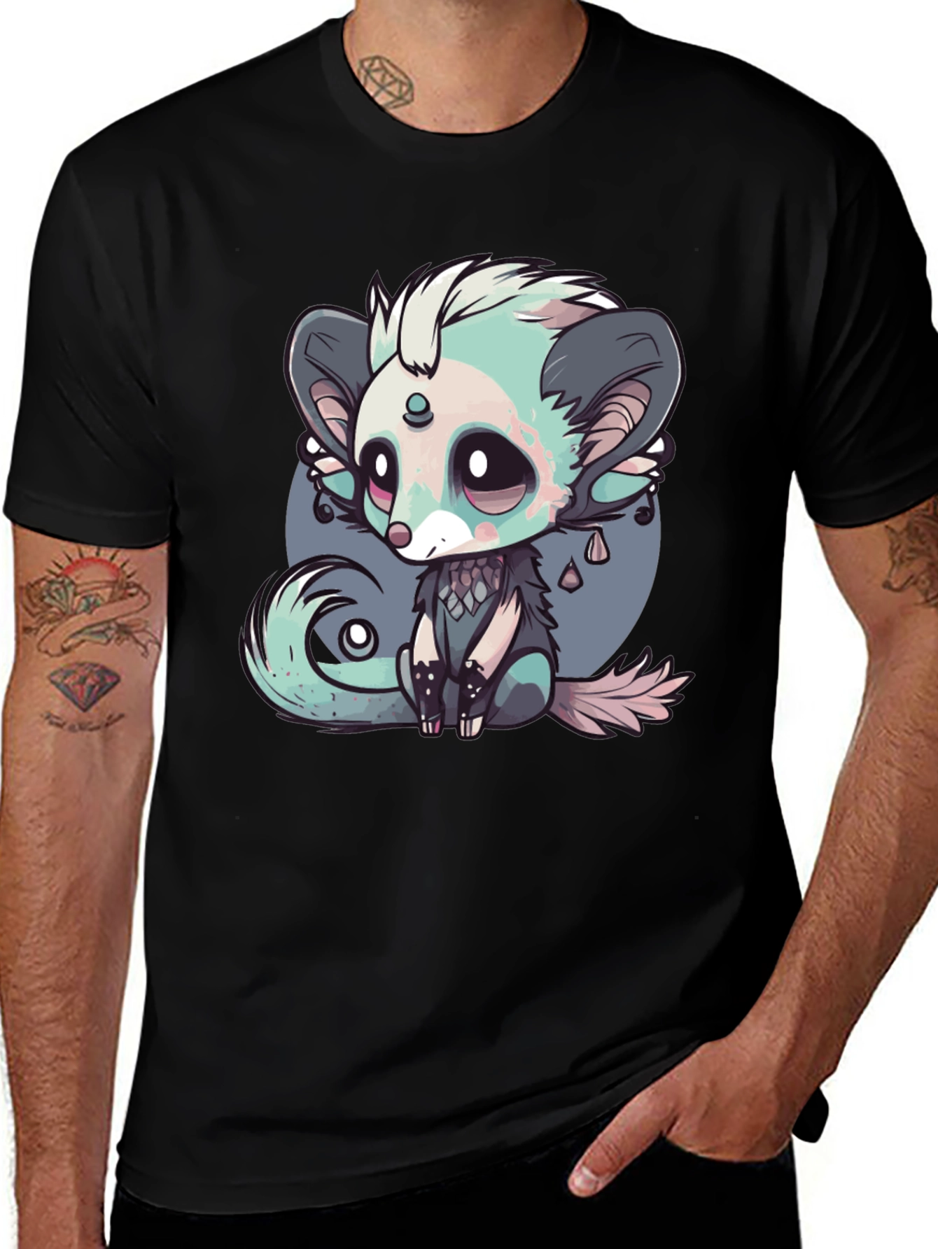 Cute Cartoon Creature Black T-Shirt
