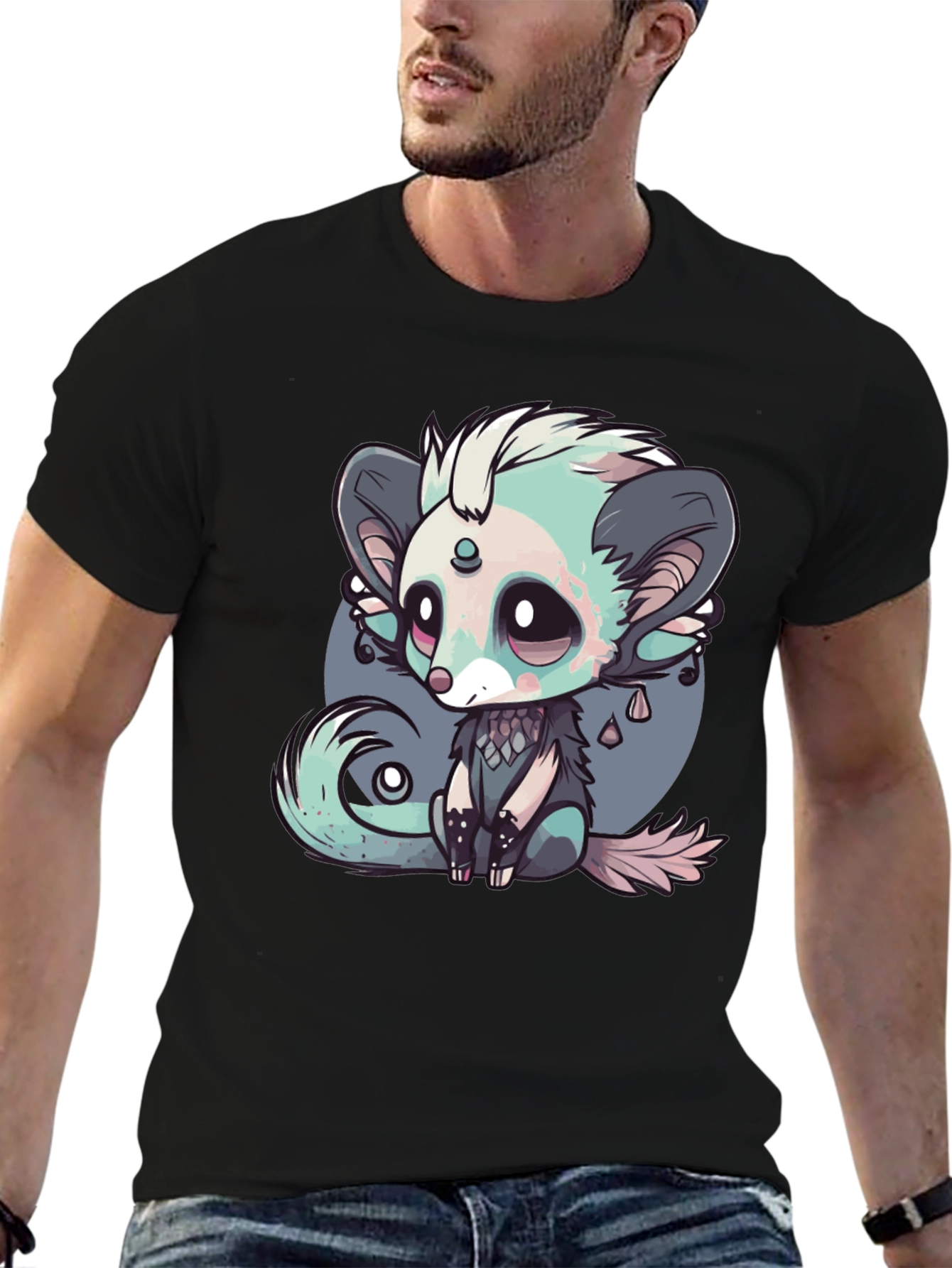 Cute Cartoon Creature Black T-Shirt