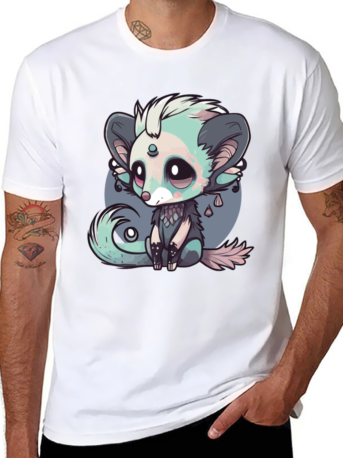 Cute Cartoon Creature Black T-Shirt