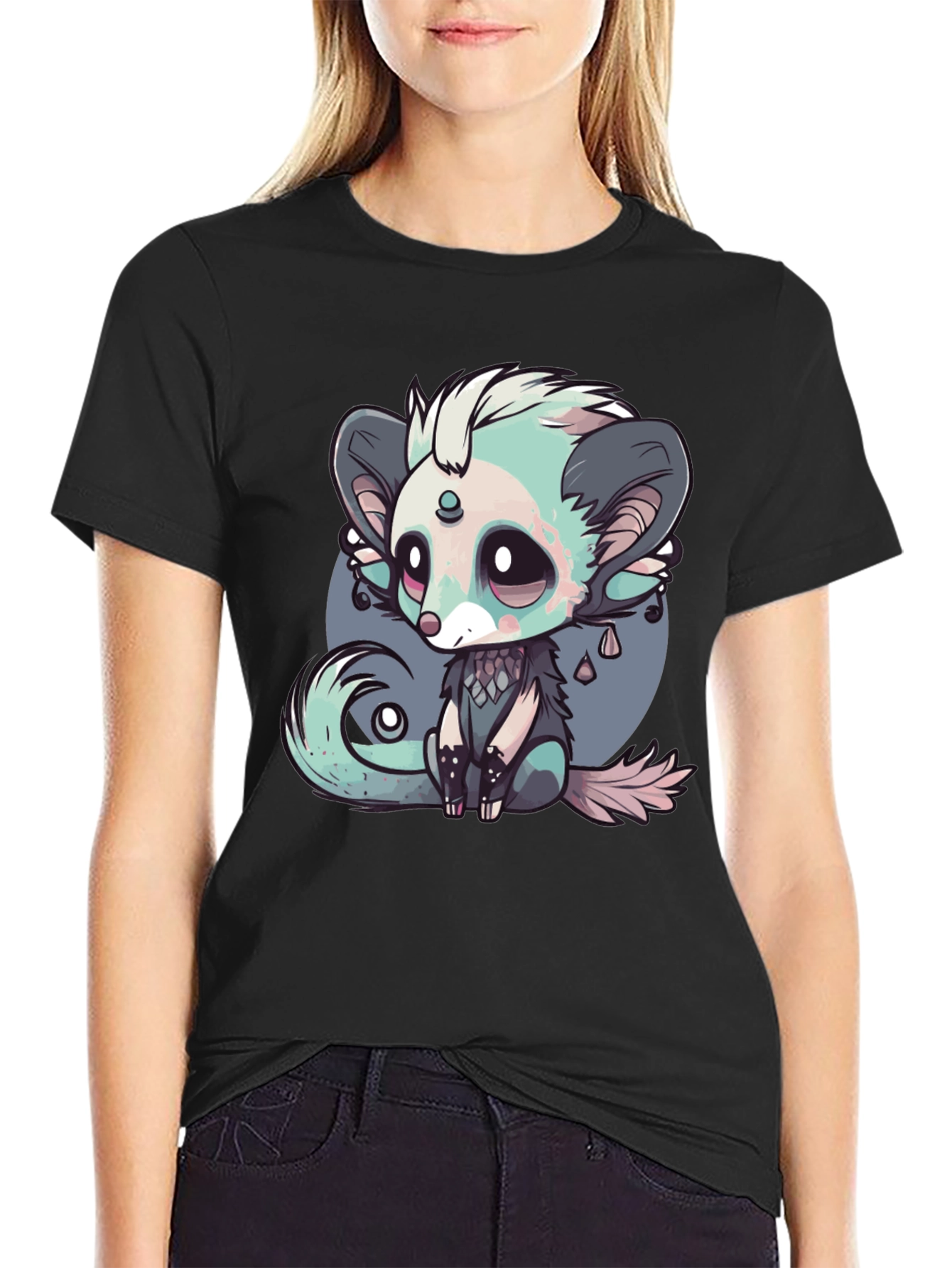 Cute Cartoon Creature Black T-Shirt
