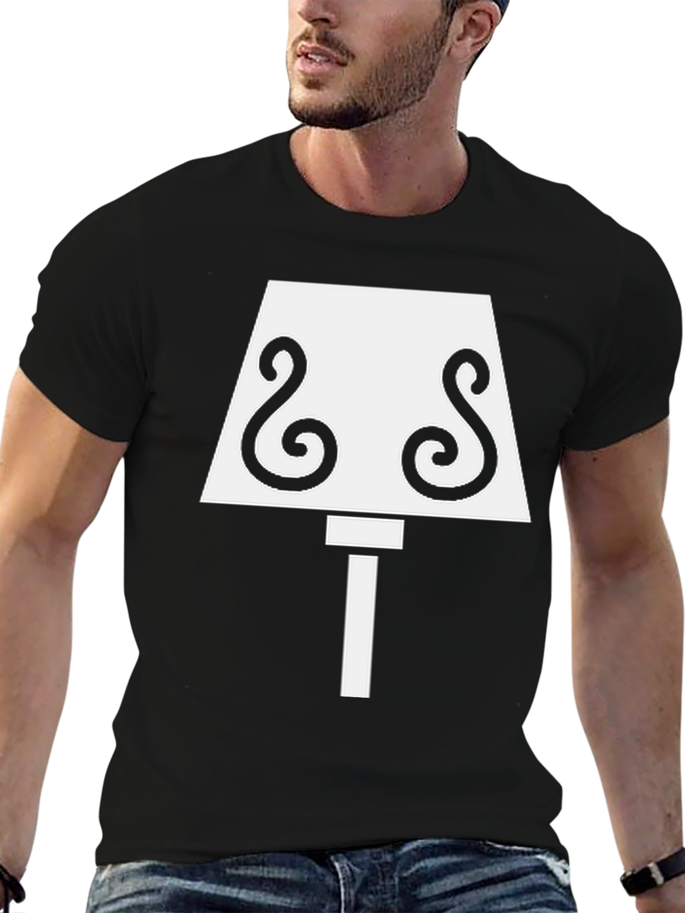 Novelty Lamp Graphic T-Shirt - Black Cotton Tee