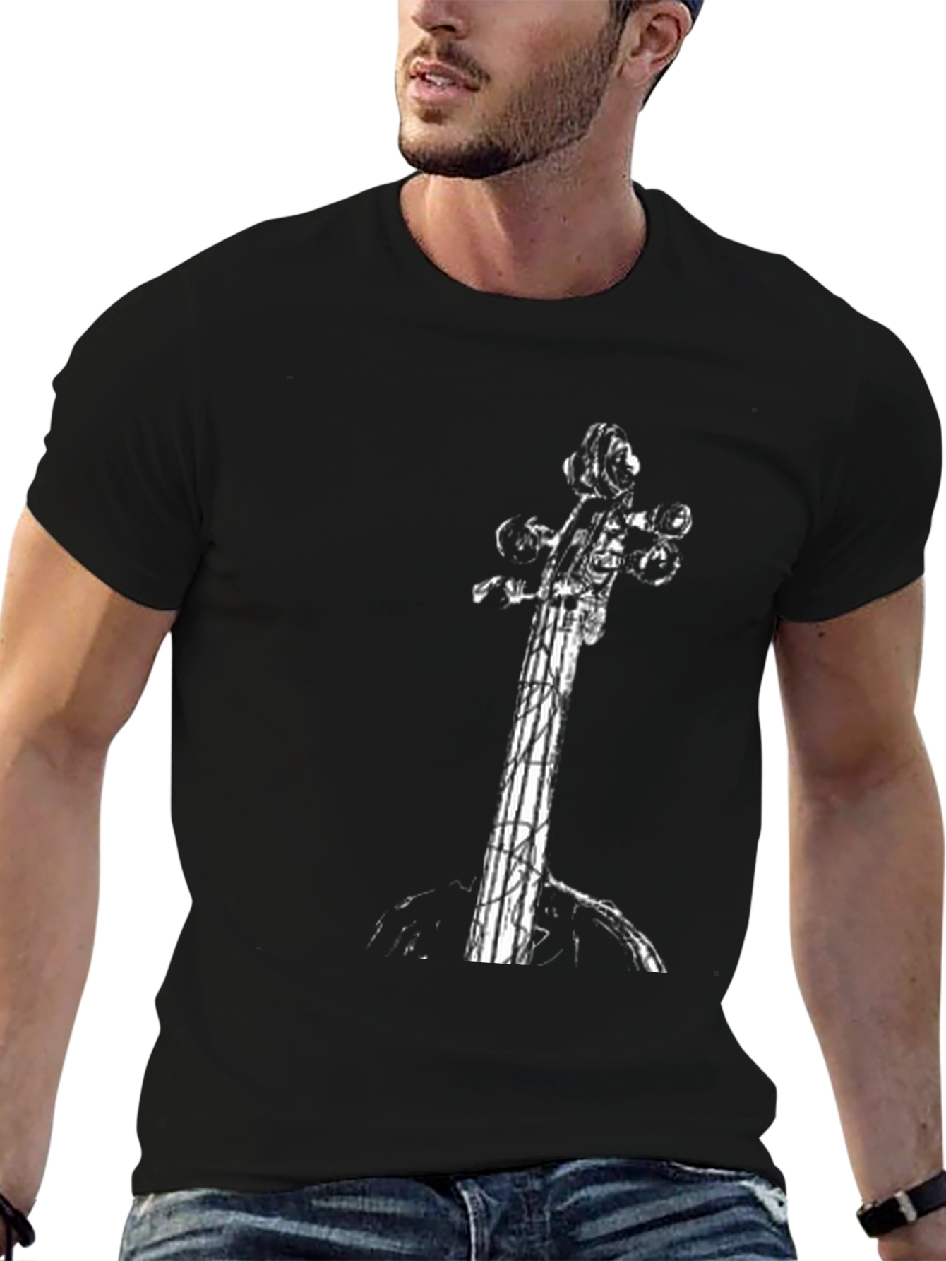 Violin Print Black T-Shirt