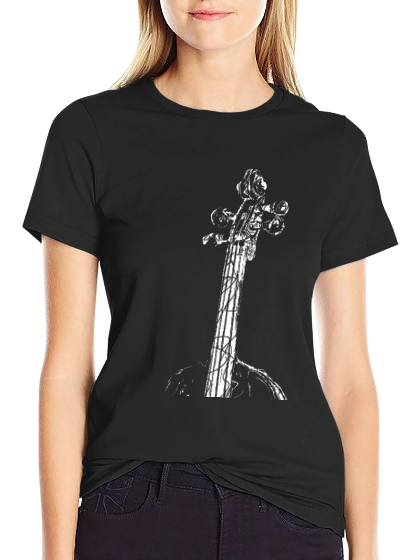 Violin Print Black T-Shirt