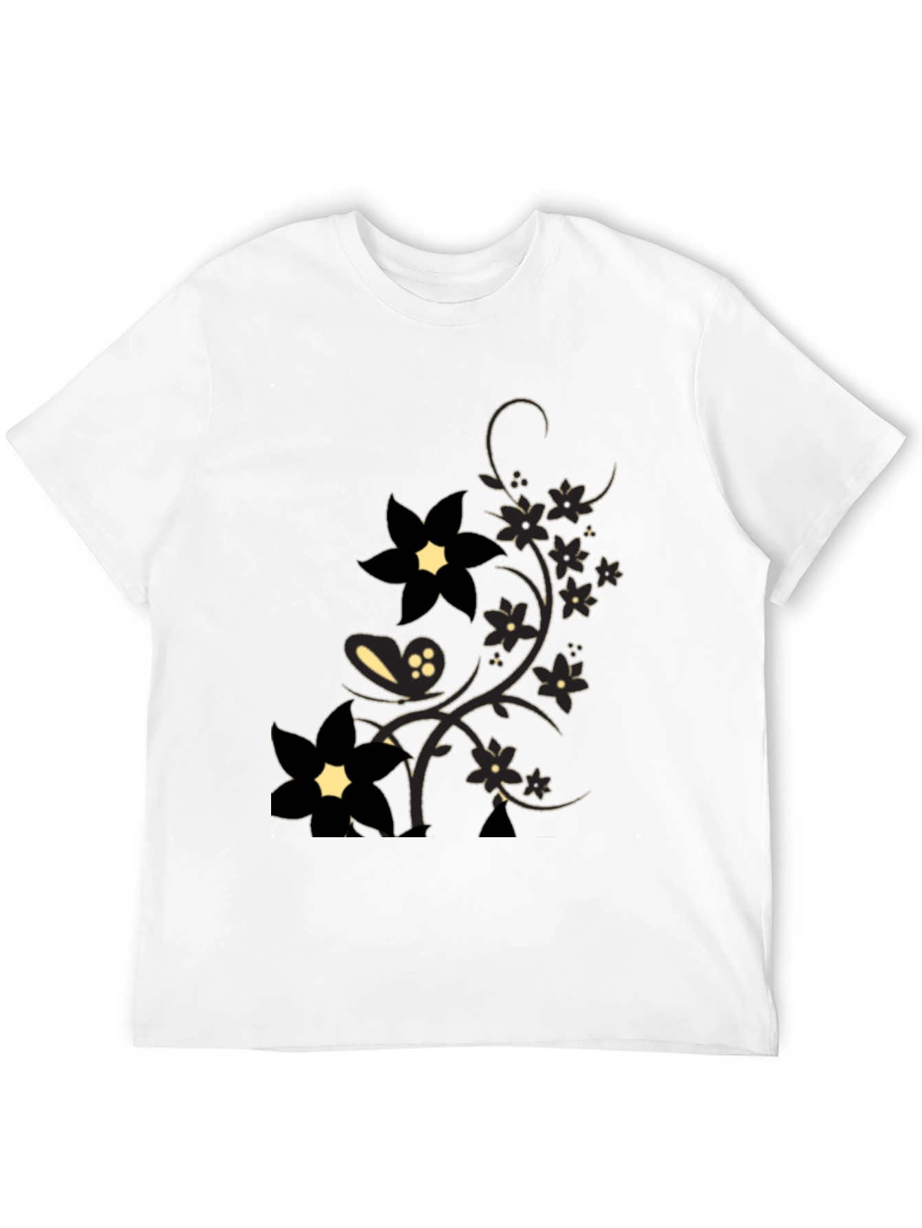 Floral Print Mens Black T-Shirt