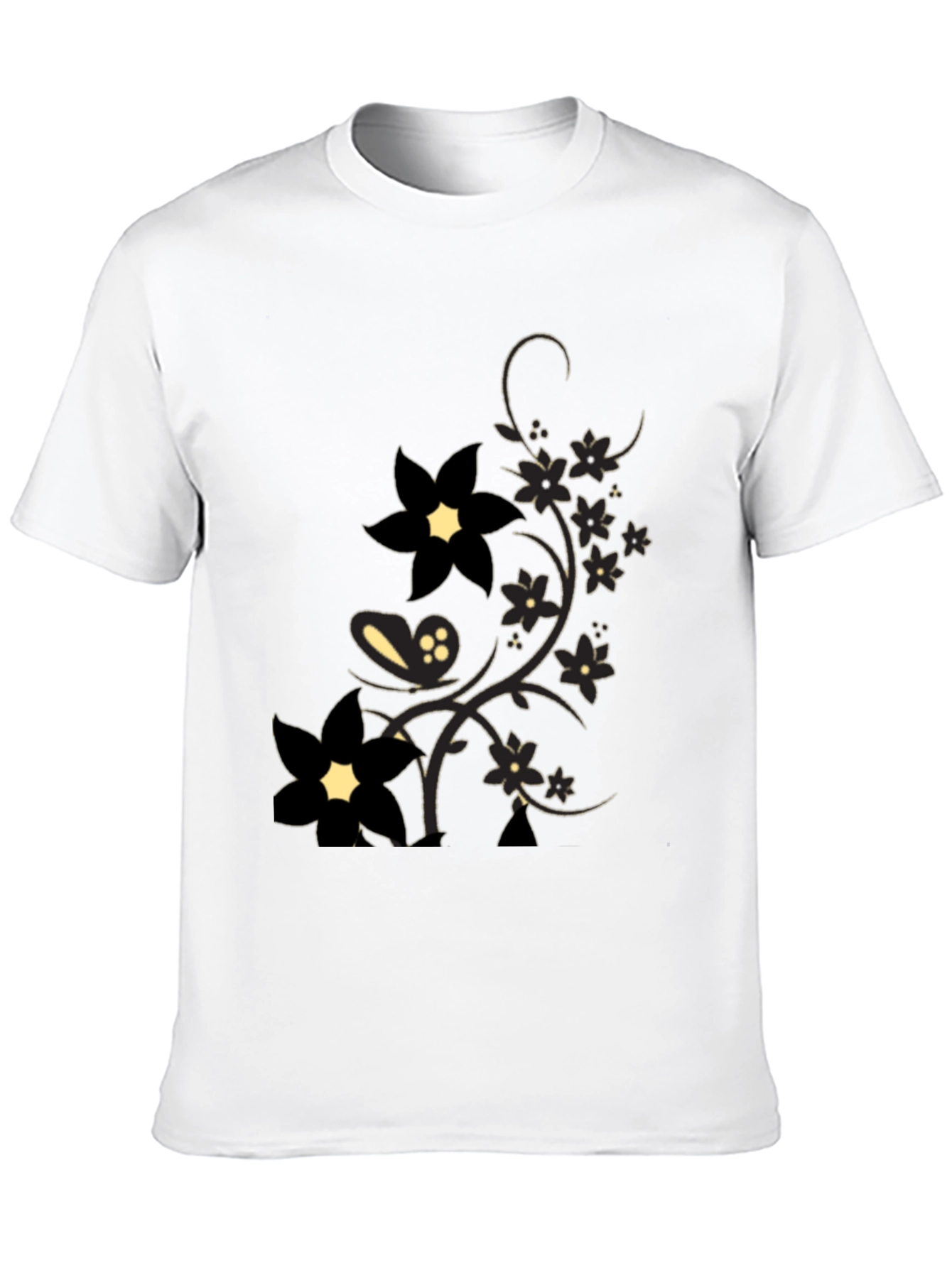 Floral Print Mens Black T-Shirt