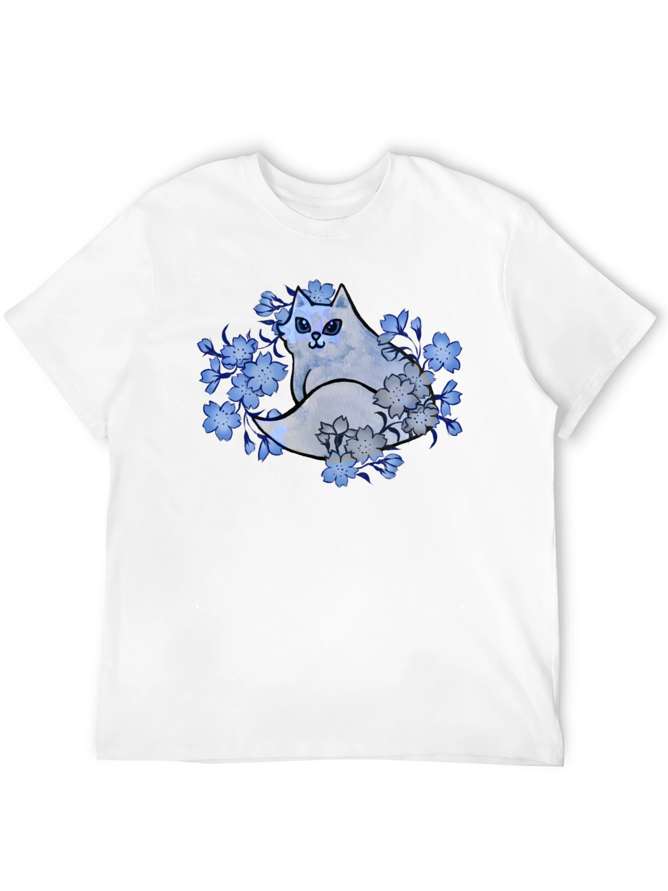 Floral Cat Graphic Tee - Black Cotton Blend