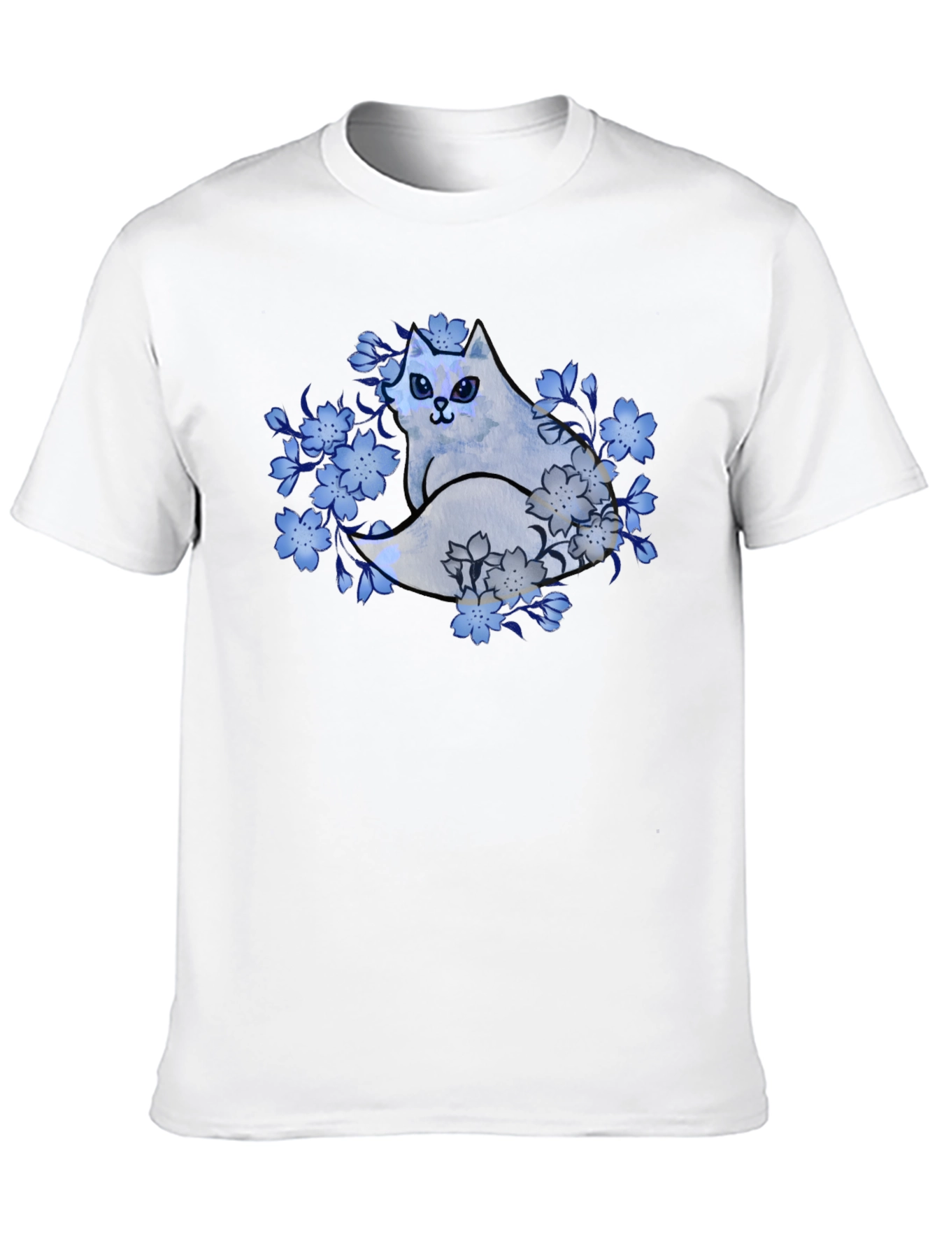 Floral Cat Graphic Tee - Black Cotton Blend