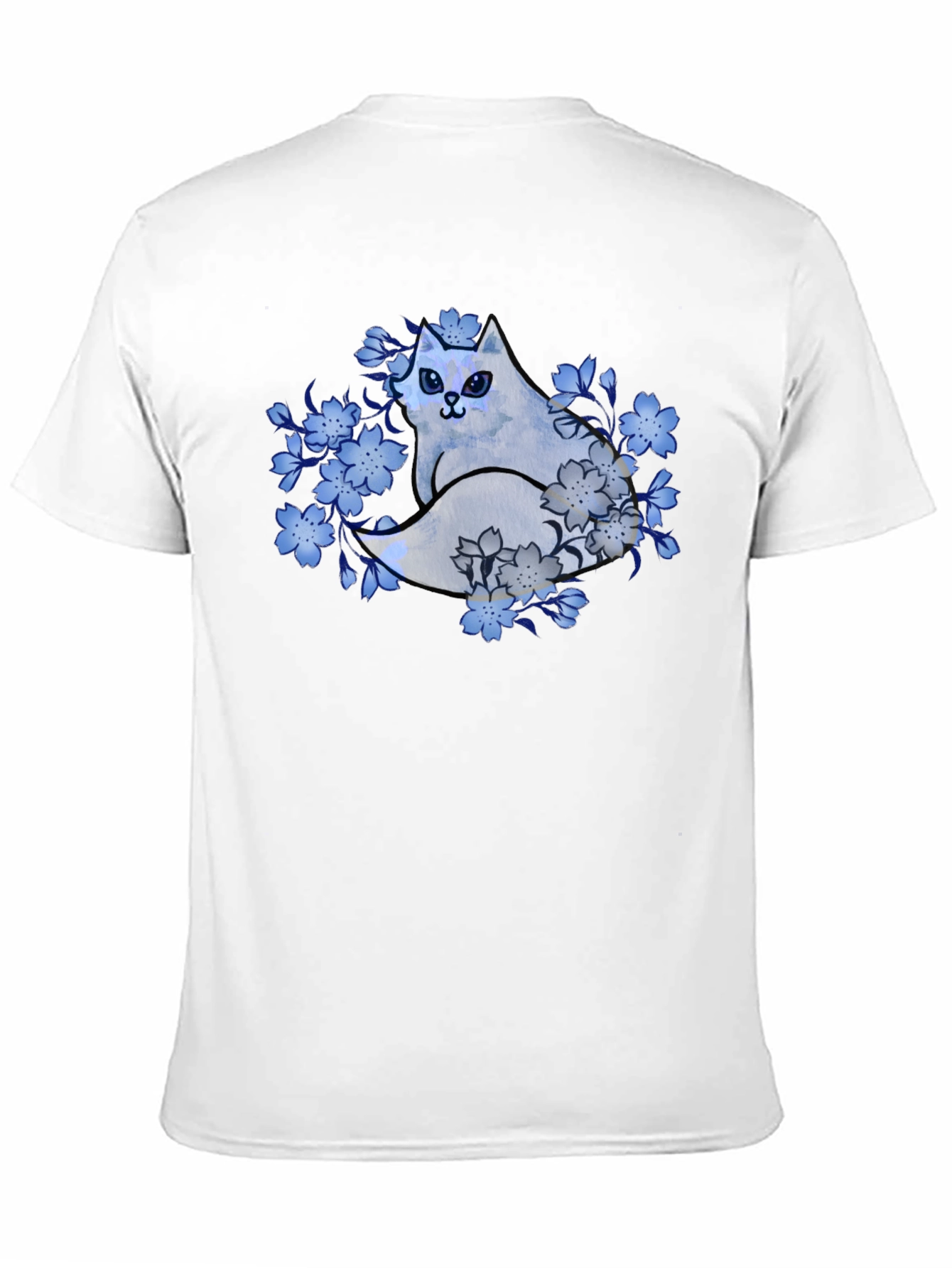 Floral Cat Graphic Tee - Black Cotton Blend