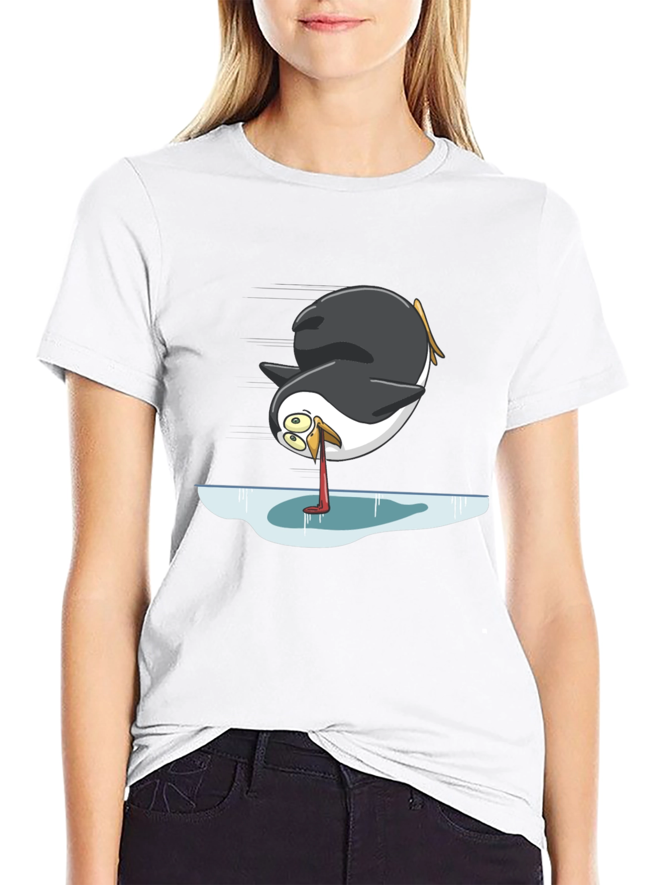 Humorous Penguin on Ice Graphic Tee