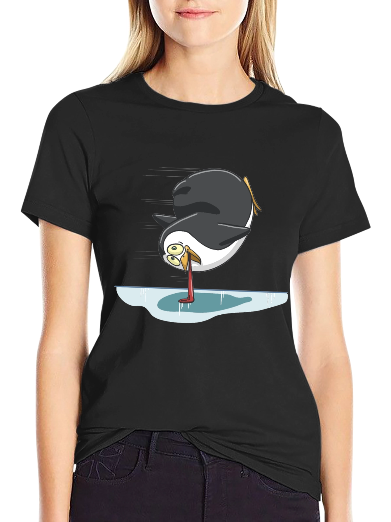 Humorous Penguin on Ice Graphic Tee