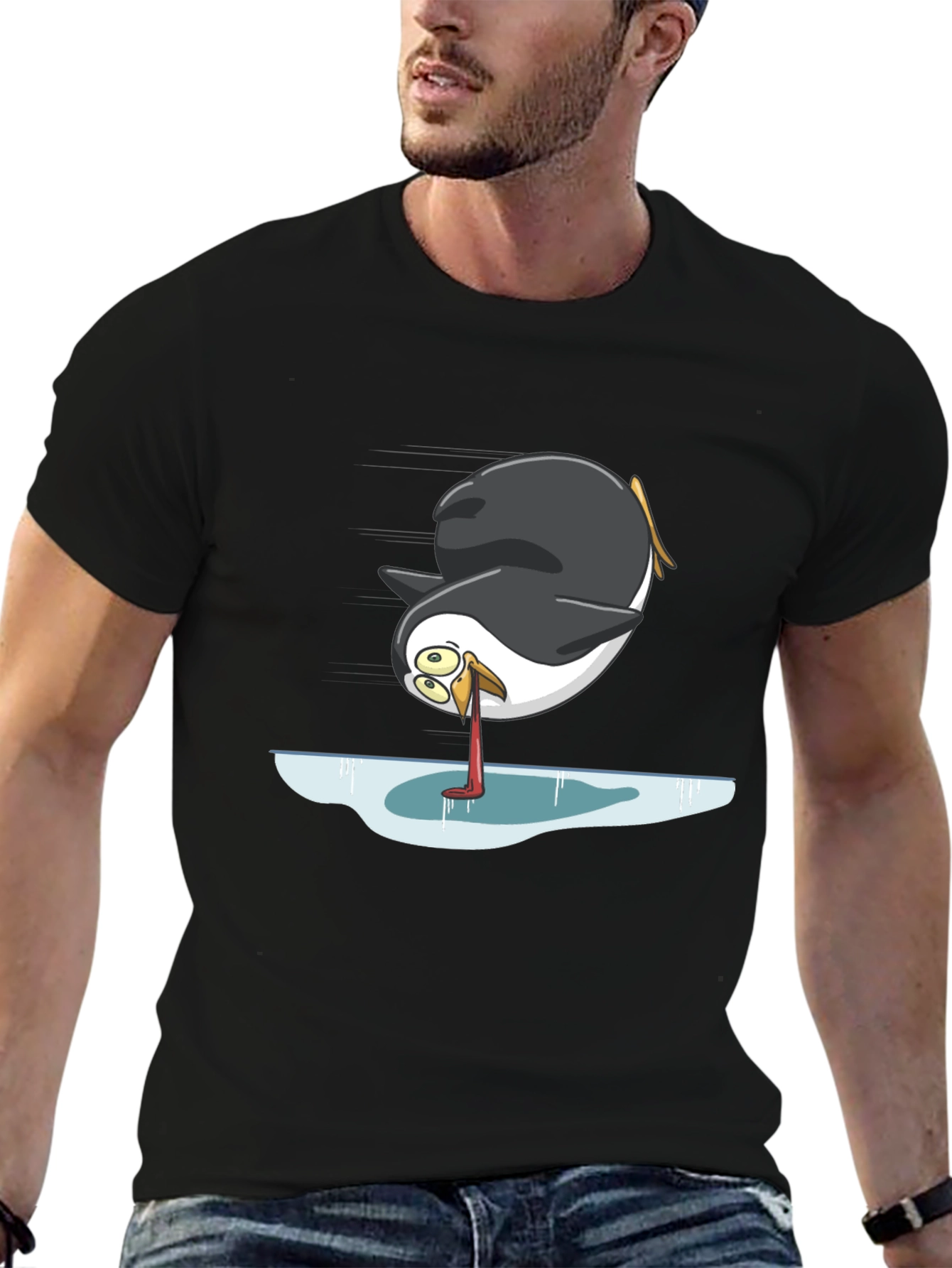 Humorous Penguin on Ice Graphic Tee