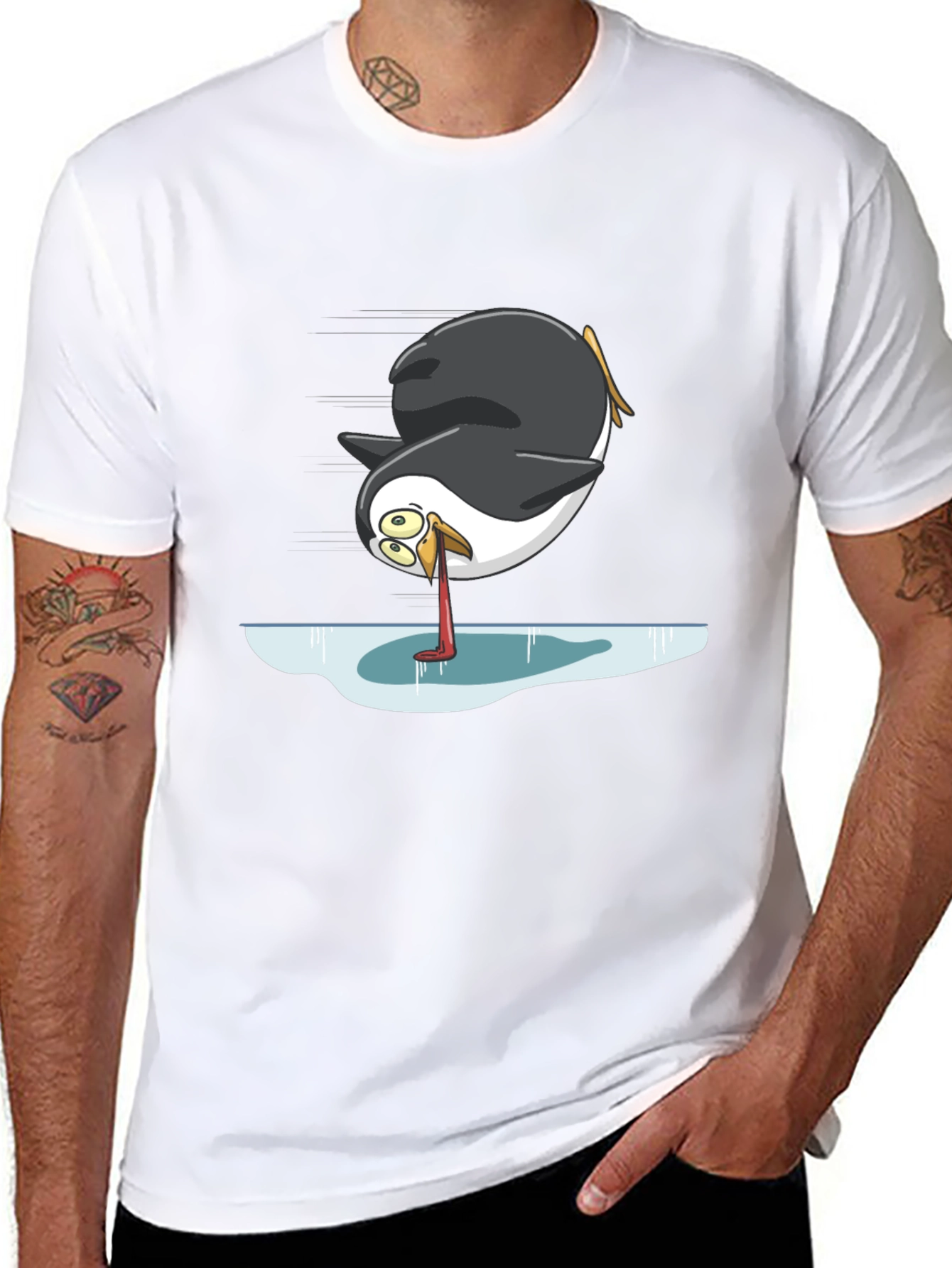 Humorous Penguin on Ice Graphic Tee