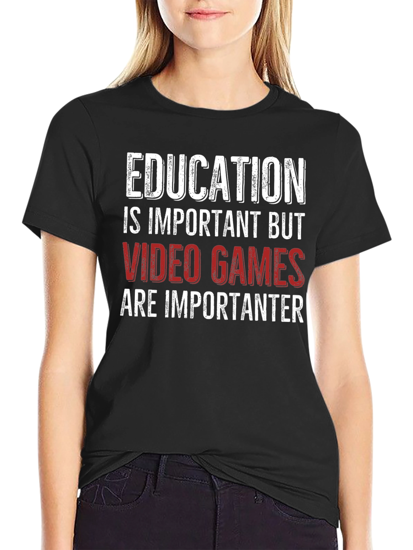 Education vs Video Games Funny Graphic T-Shirt
