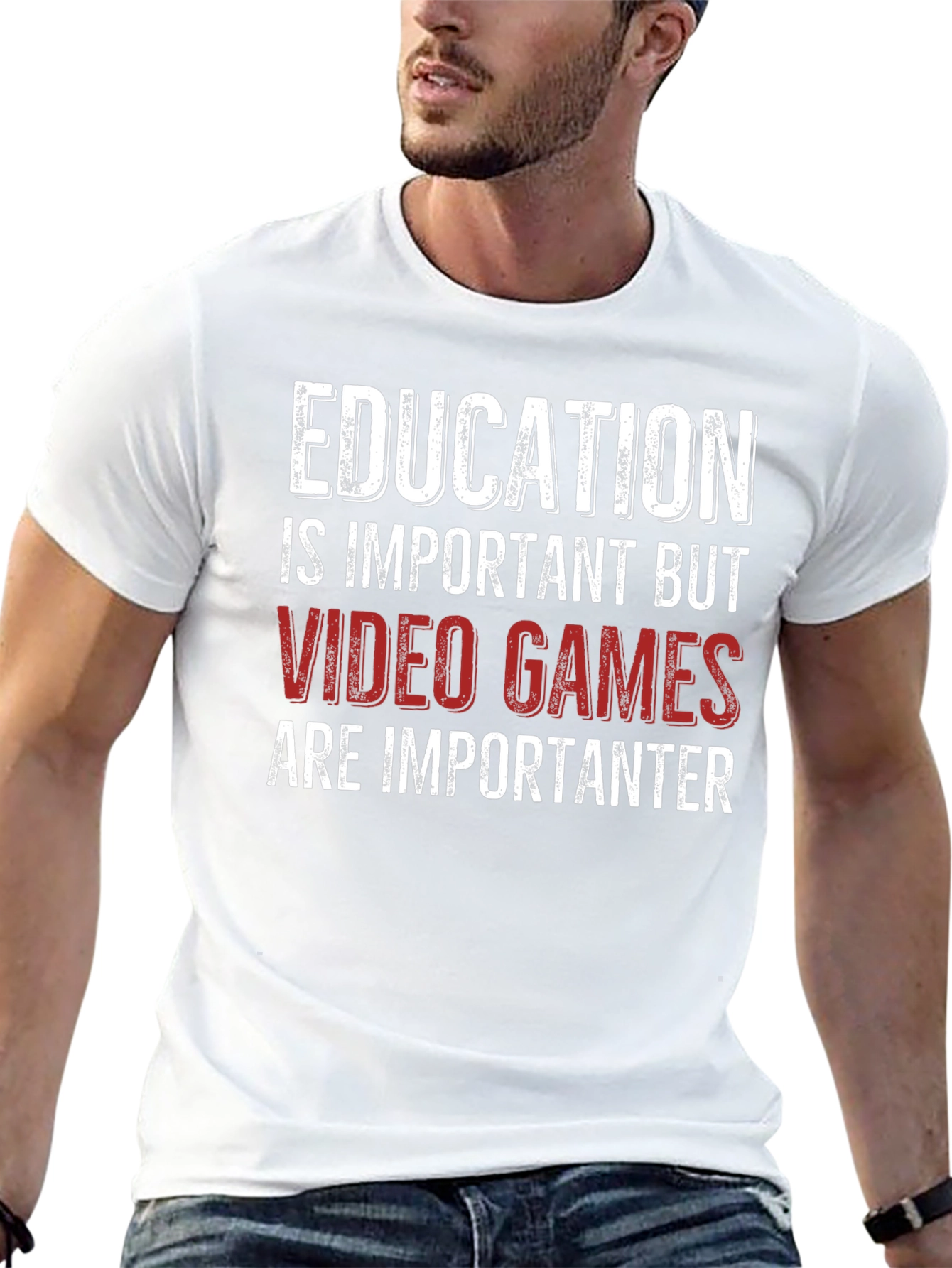 Education vs Video Games Funny Graphic T-Shirt