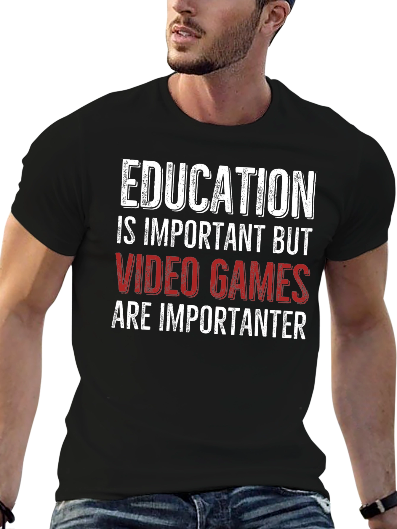 Education vs Video Games Funny Graphic T-Shirt
