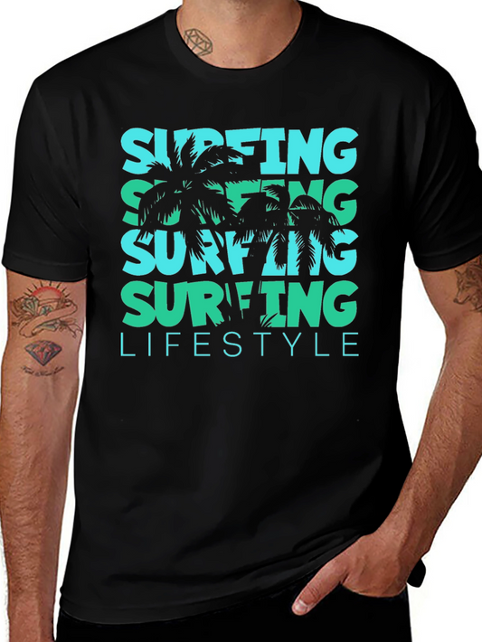 Surfing Lifestyle Tee: Tropical Palm Design