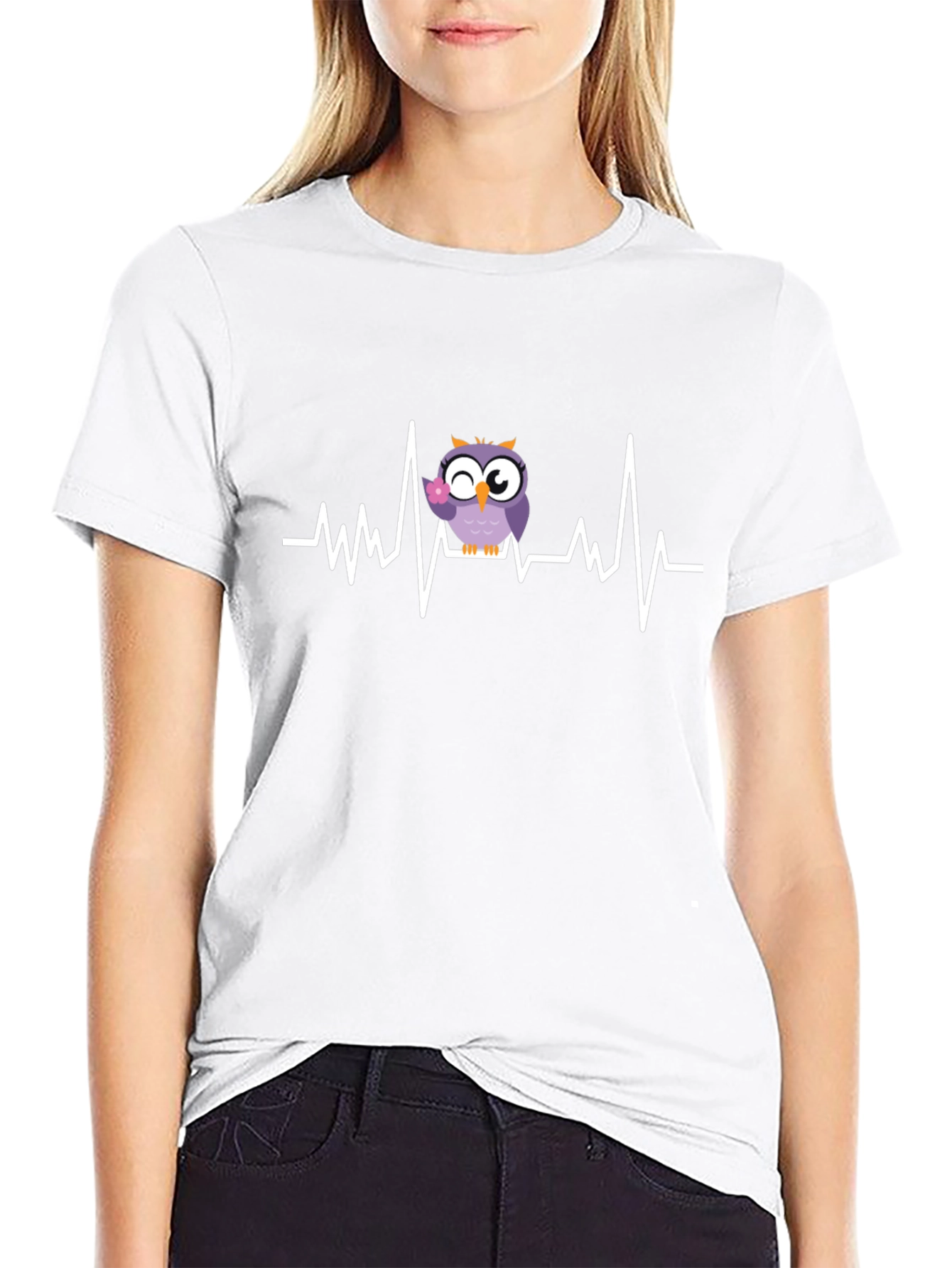 Owl Heartbeat Graphic Tee - Black Cotton