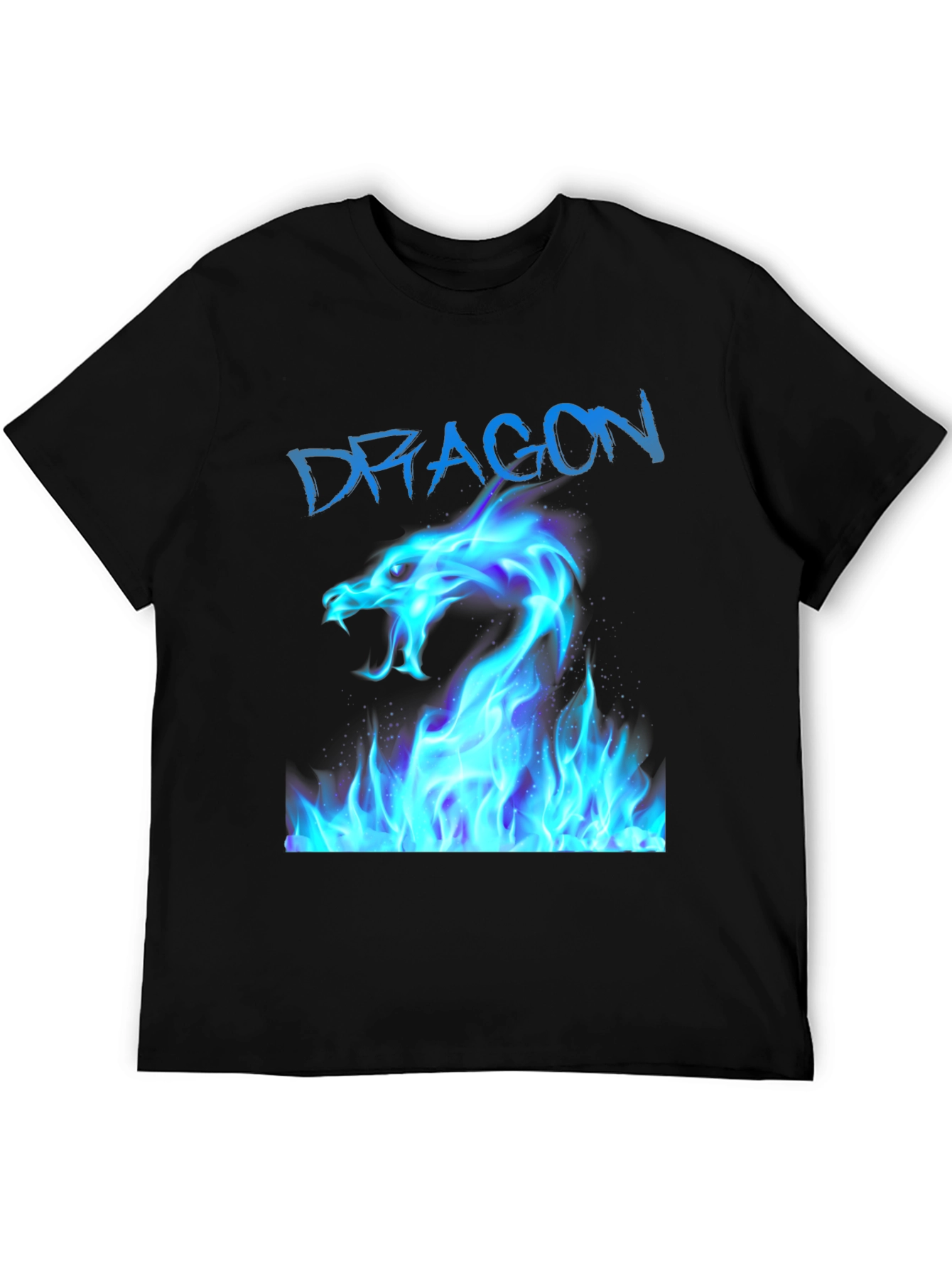 Black T-Shirt with Blue Dragon Fire Design