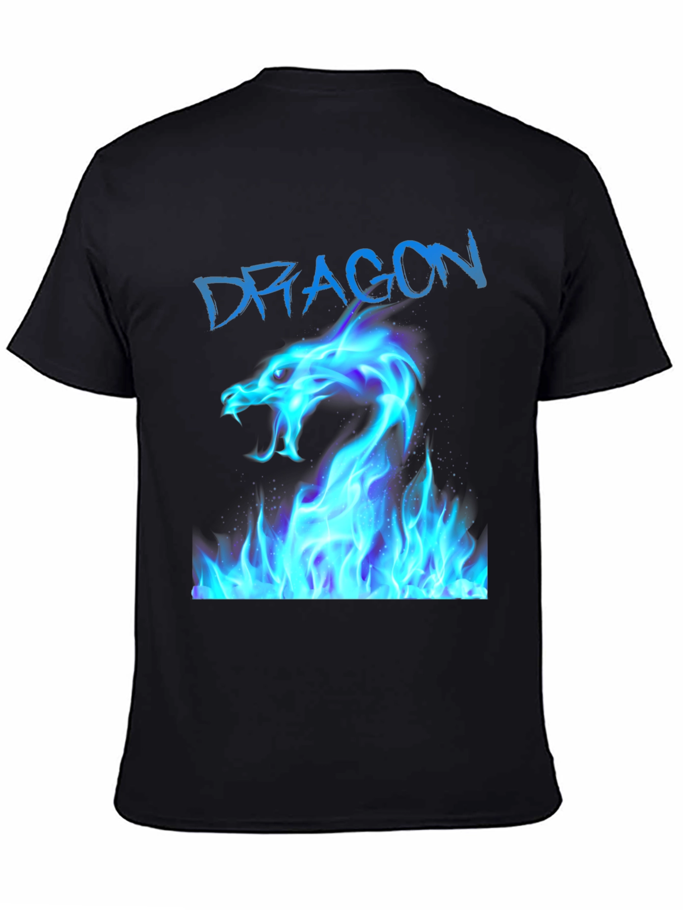 Black T-Shirt with Blue Dragon Fire Design