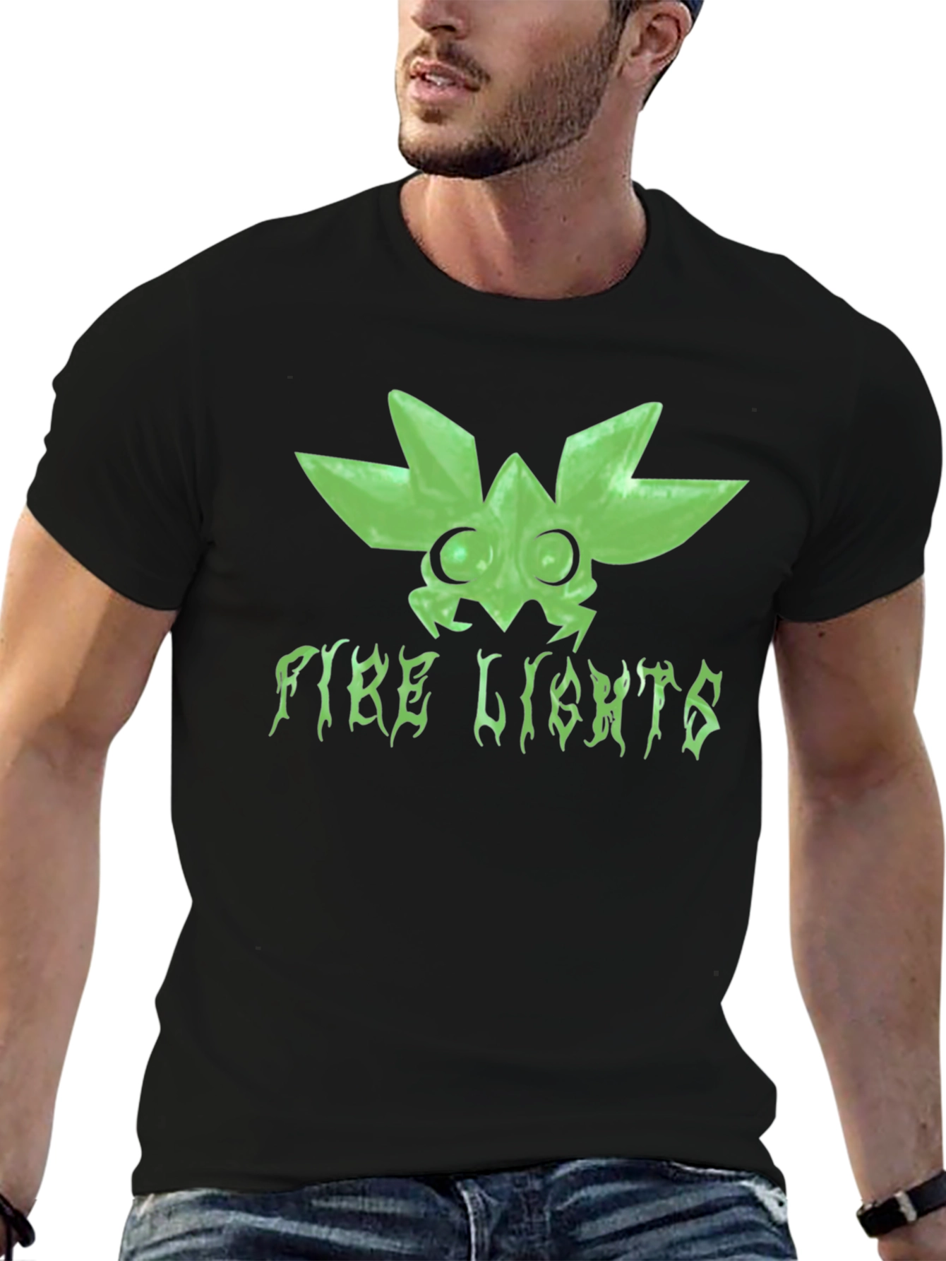 Fire Lights Graphic Print Black T-Shirt